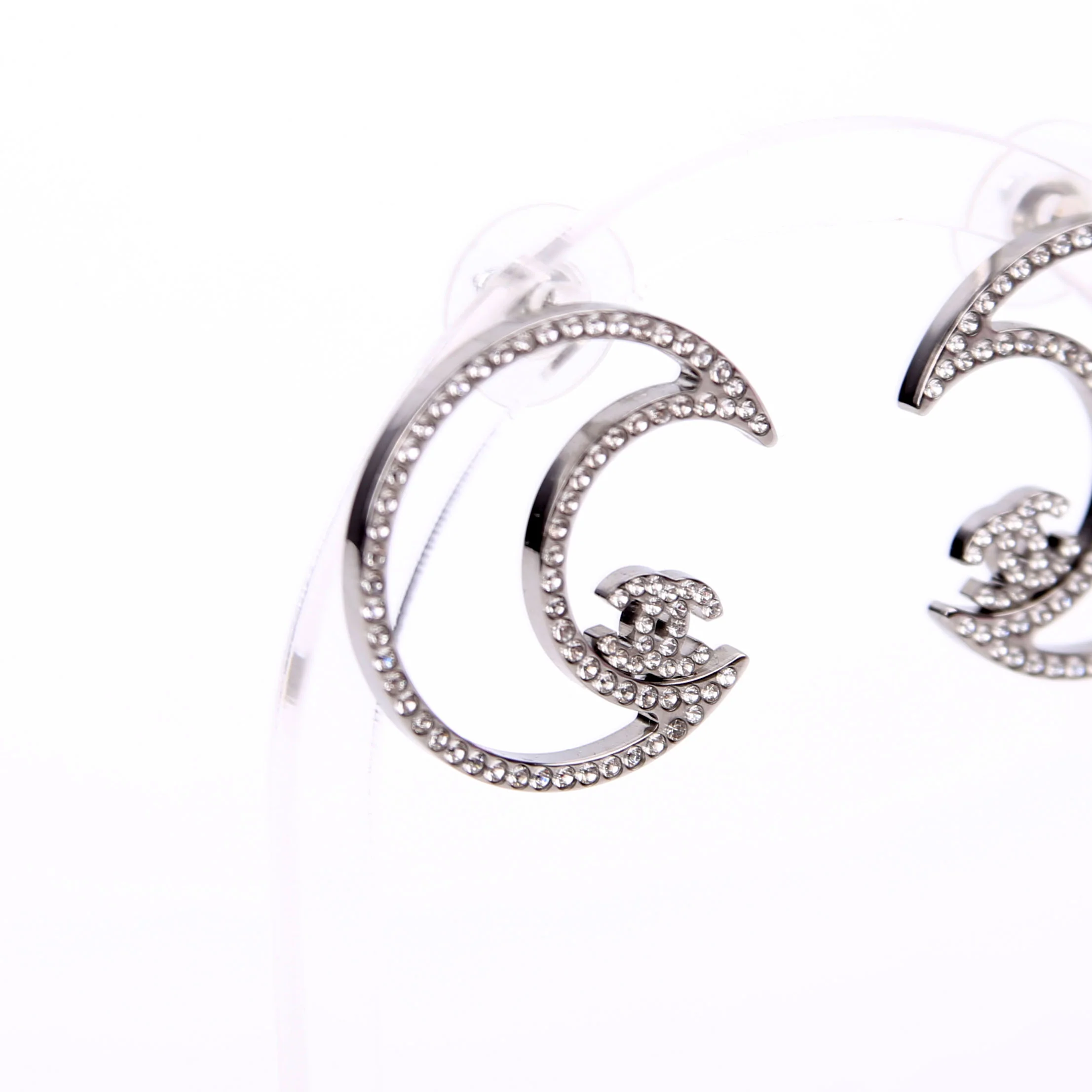 CC Crystal Moon Stud Earrings Silver - Image 2