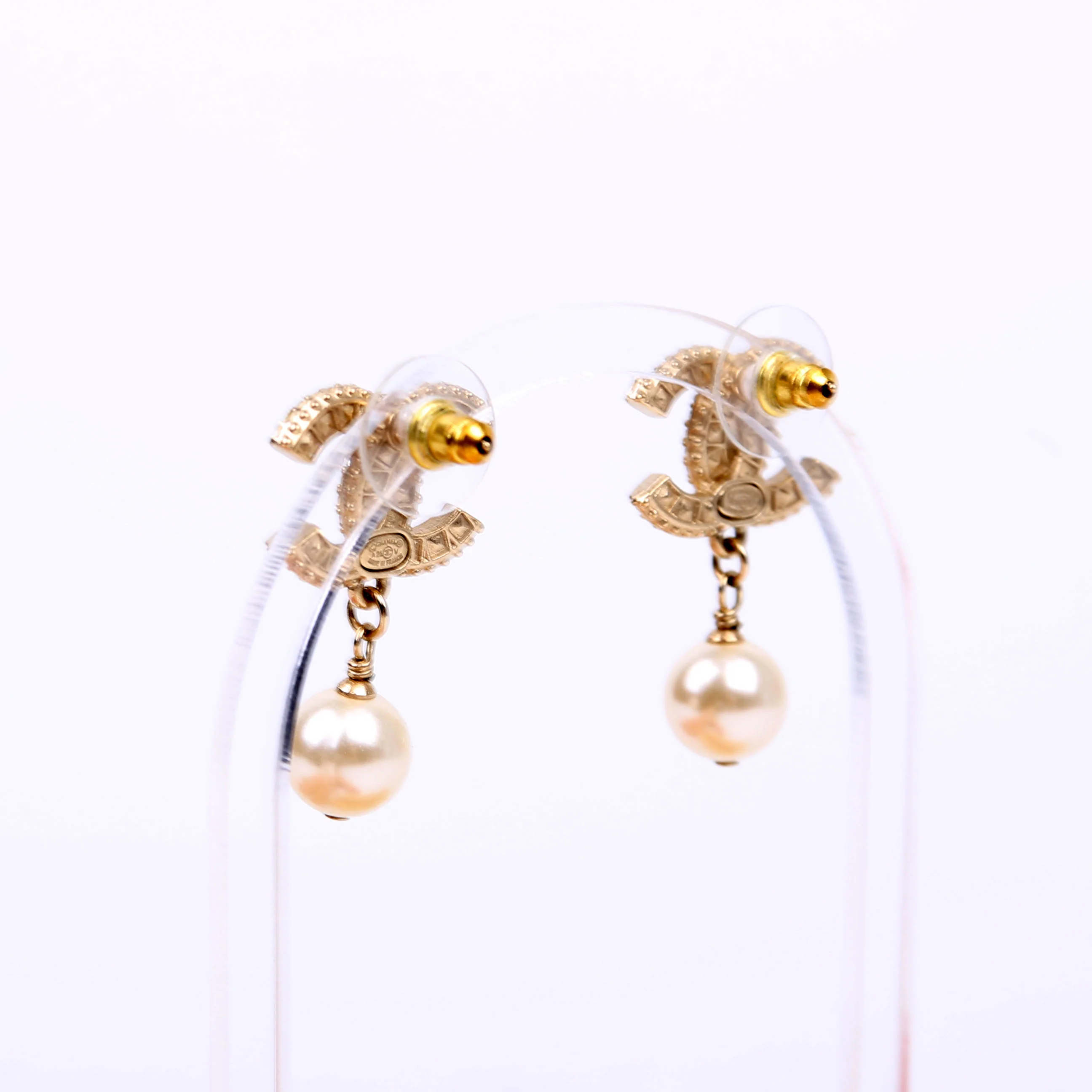 CC Crystal Pearl Drop Earrings Gold/Pearl - Image 3