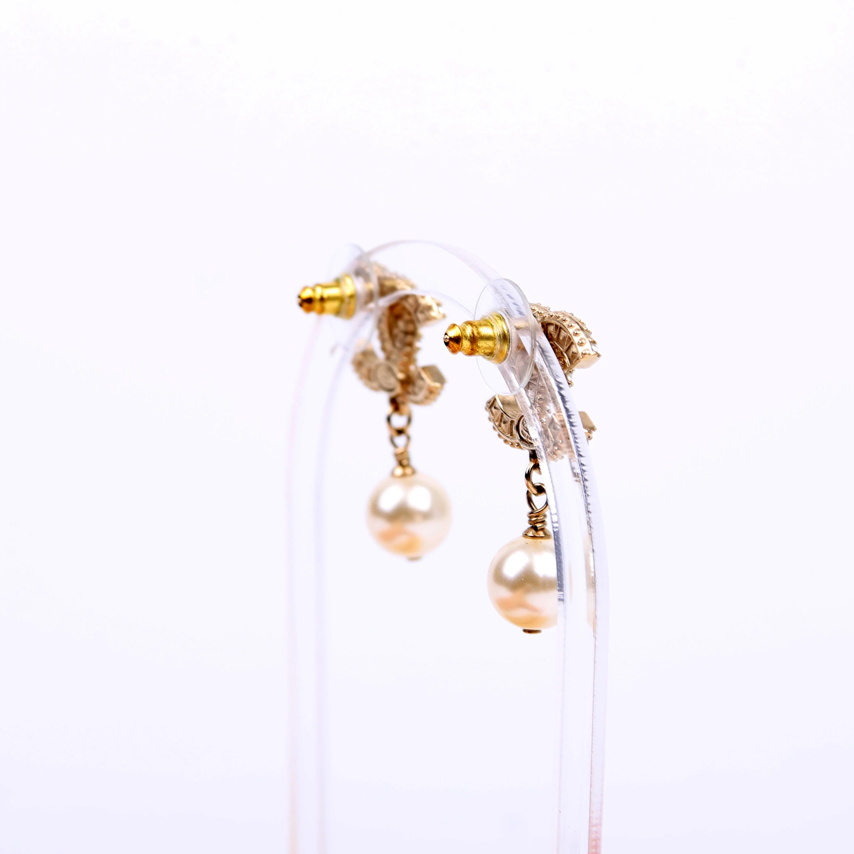 CC Crystal Pearl Drop Earrings Gold/Pearl - Image 4