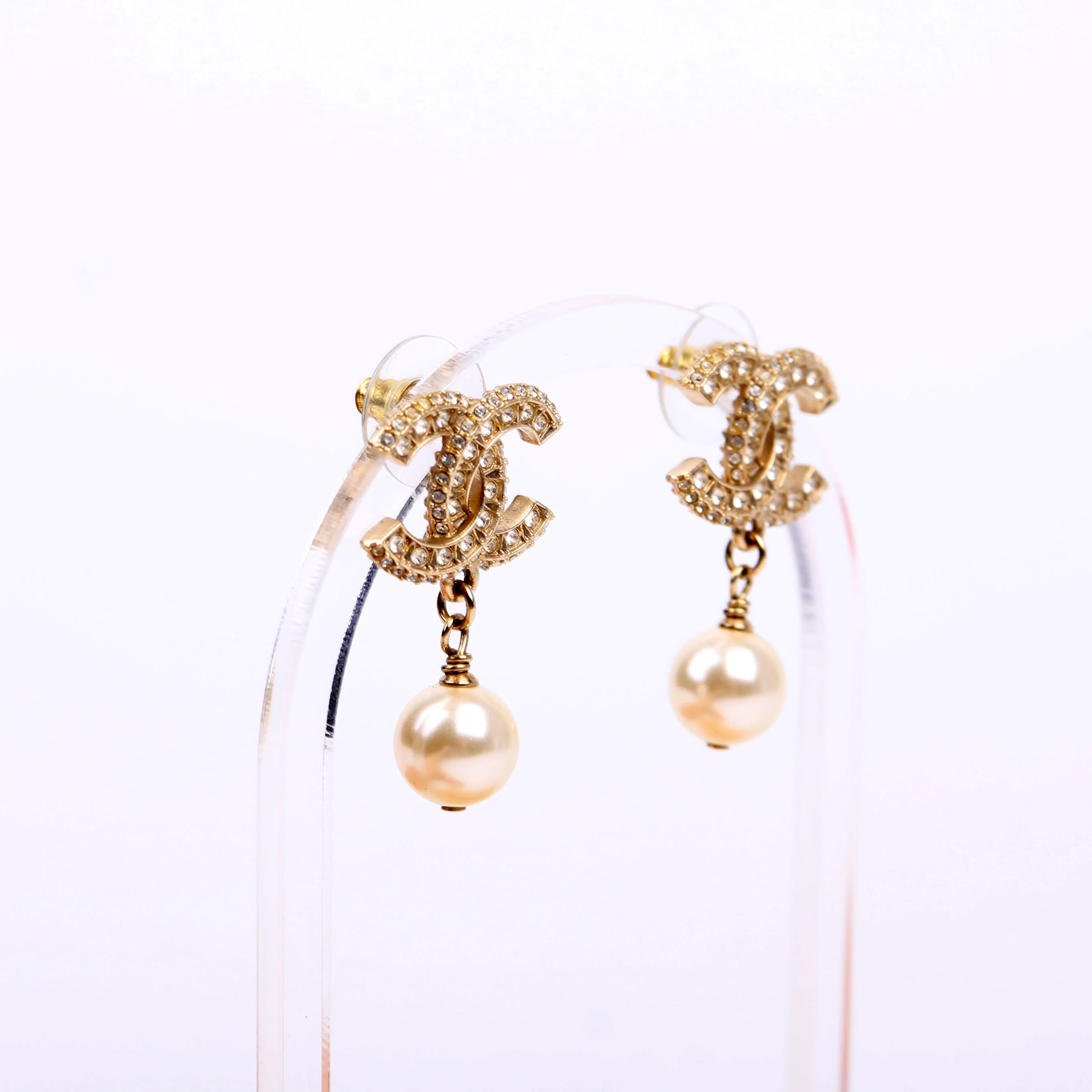 CC Crystal Pearl Drop Earrings Gold/Pearl - Image 5
