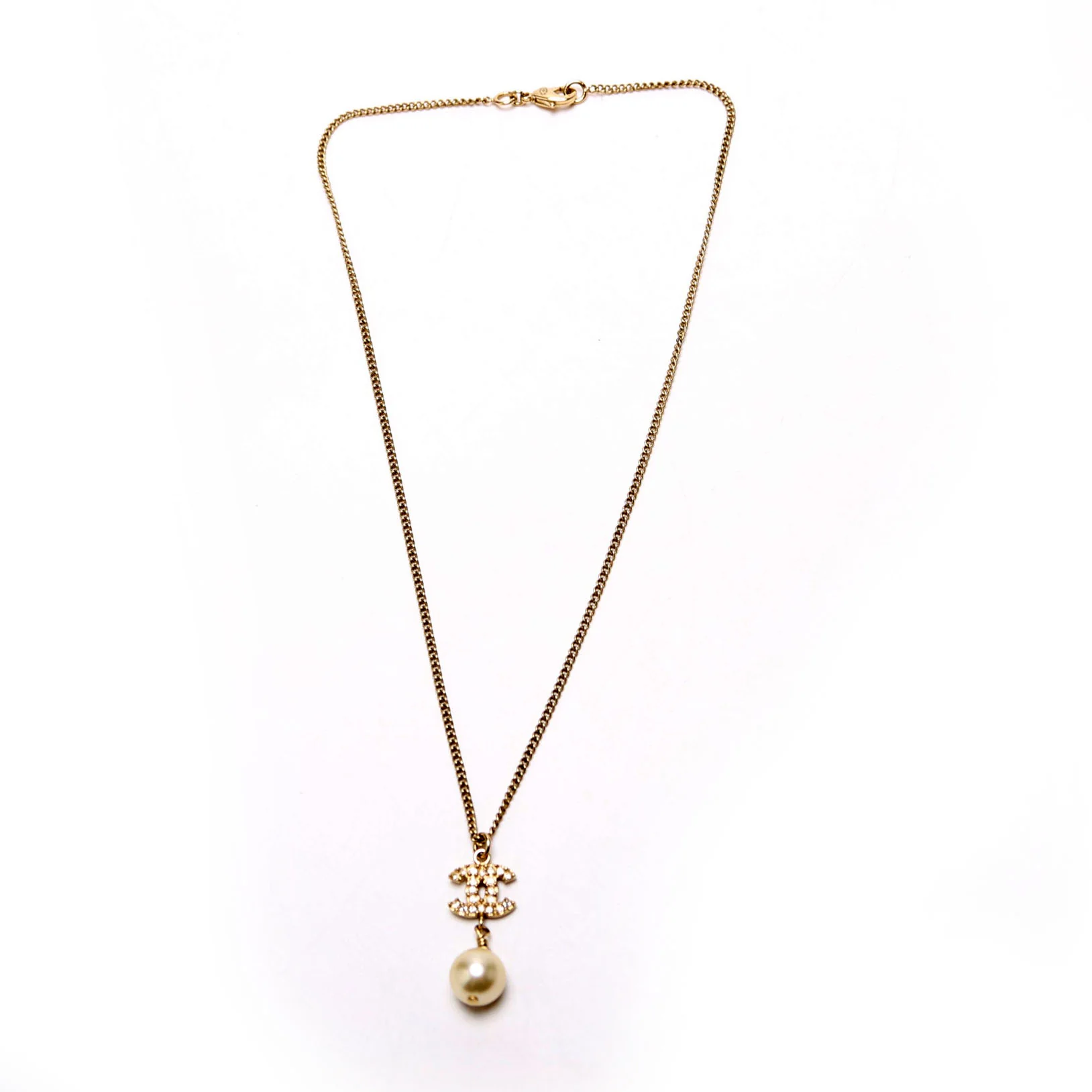 CC Crystal Pearl Drop Necklace Gold - Image 2