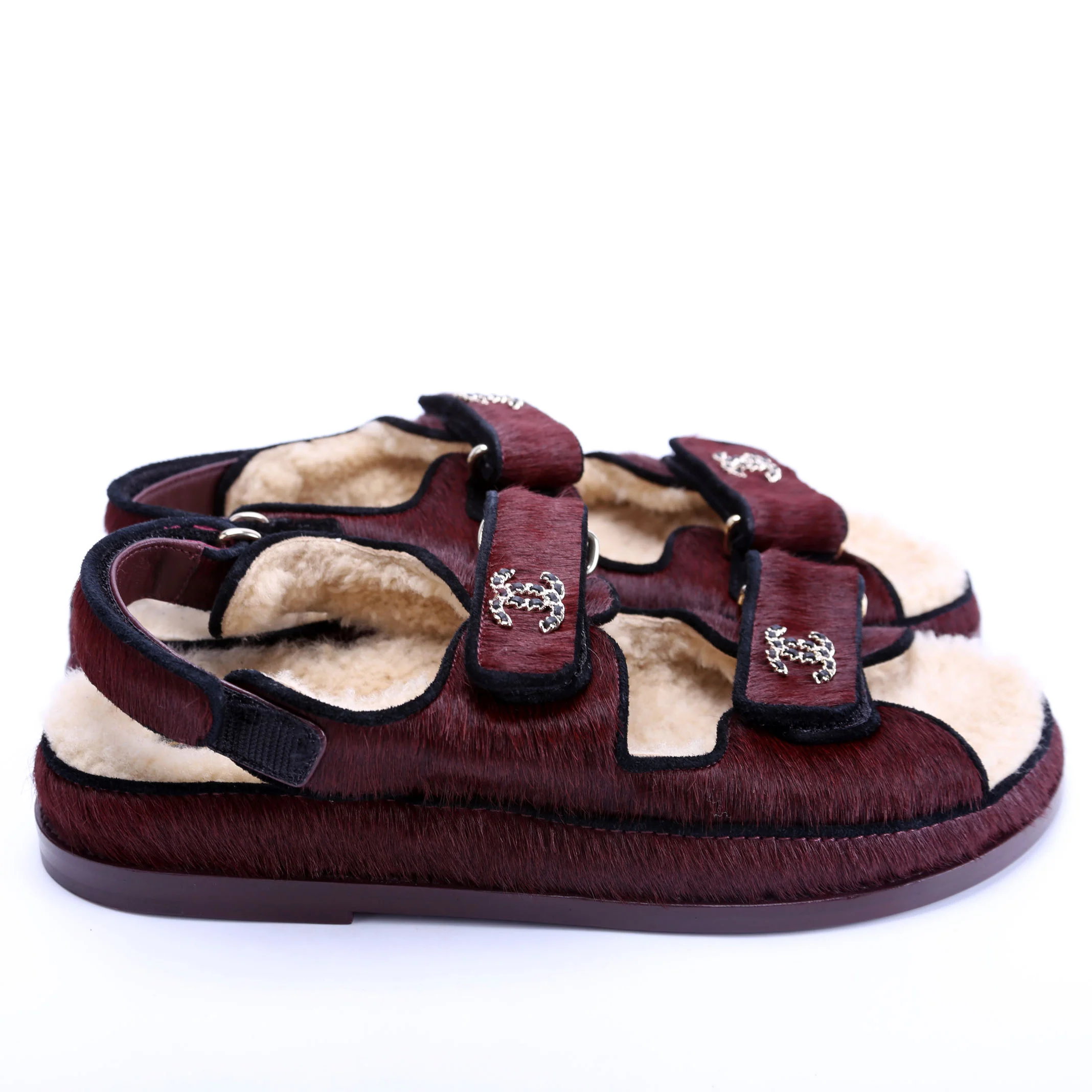 CC Dad Sandals Calf Hair Shearling Size 38 - Image 3