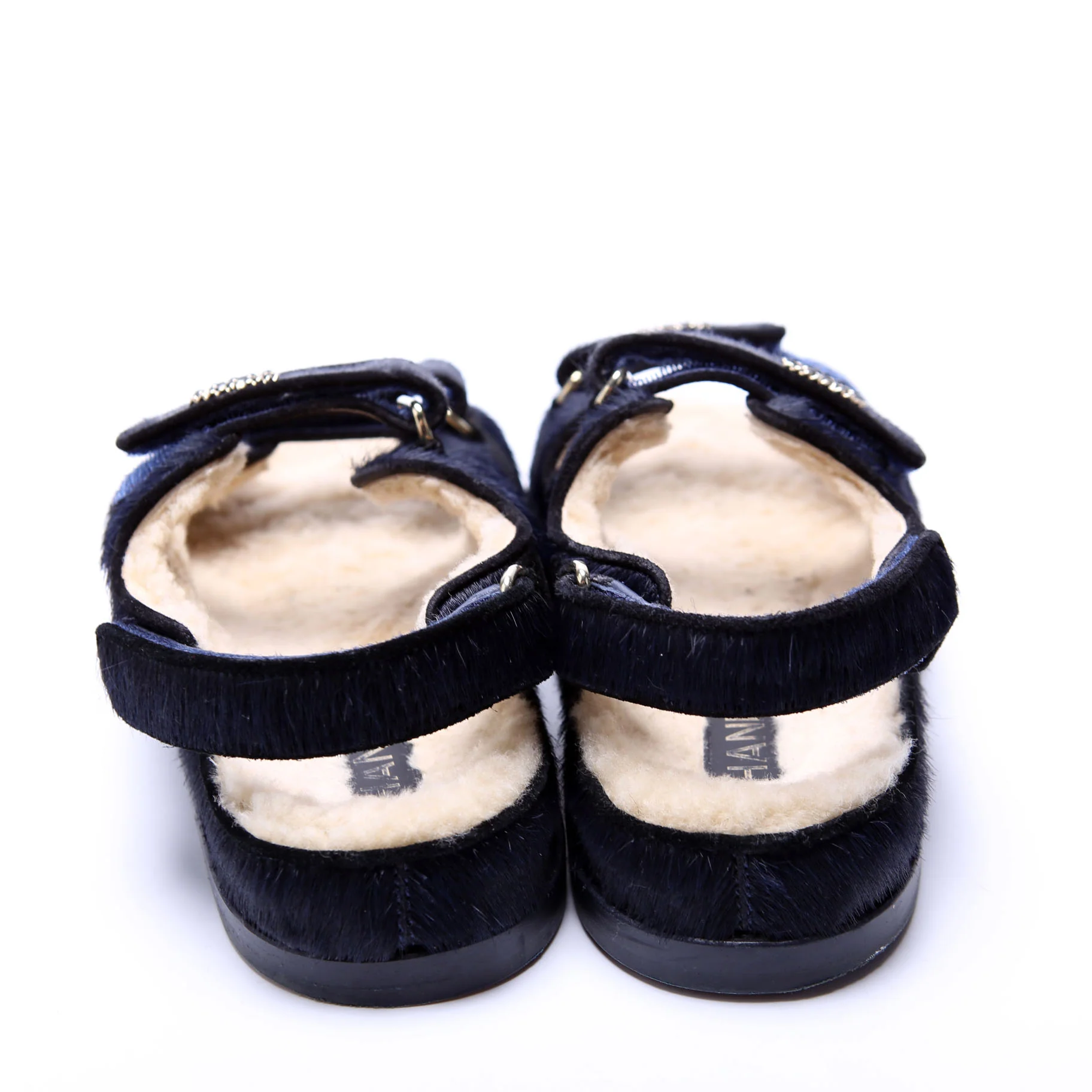 CC Dad Sandals Calfskin Hair/Shearling Size 40 Navy/Black - Image 4
