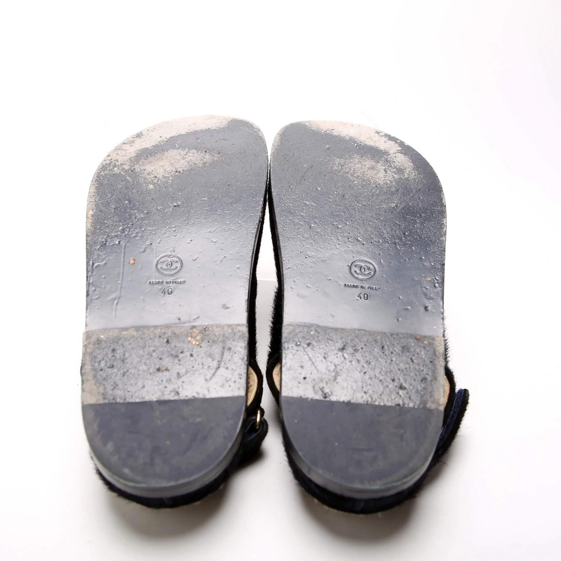 CC Dad Sandals Calfskin Hair/Shearling Size 40 Navy/Black - Image 8