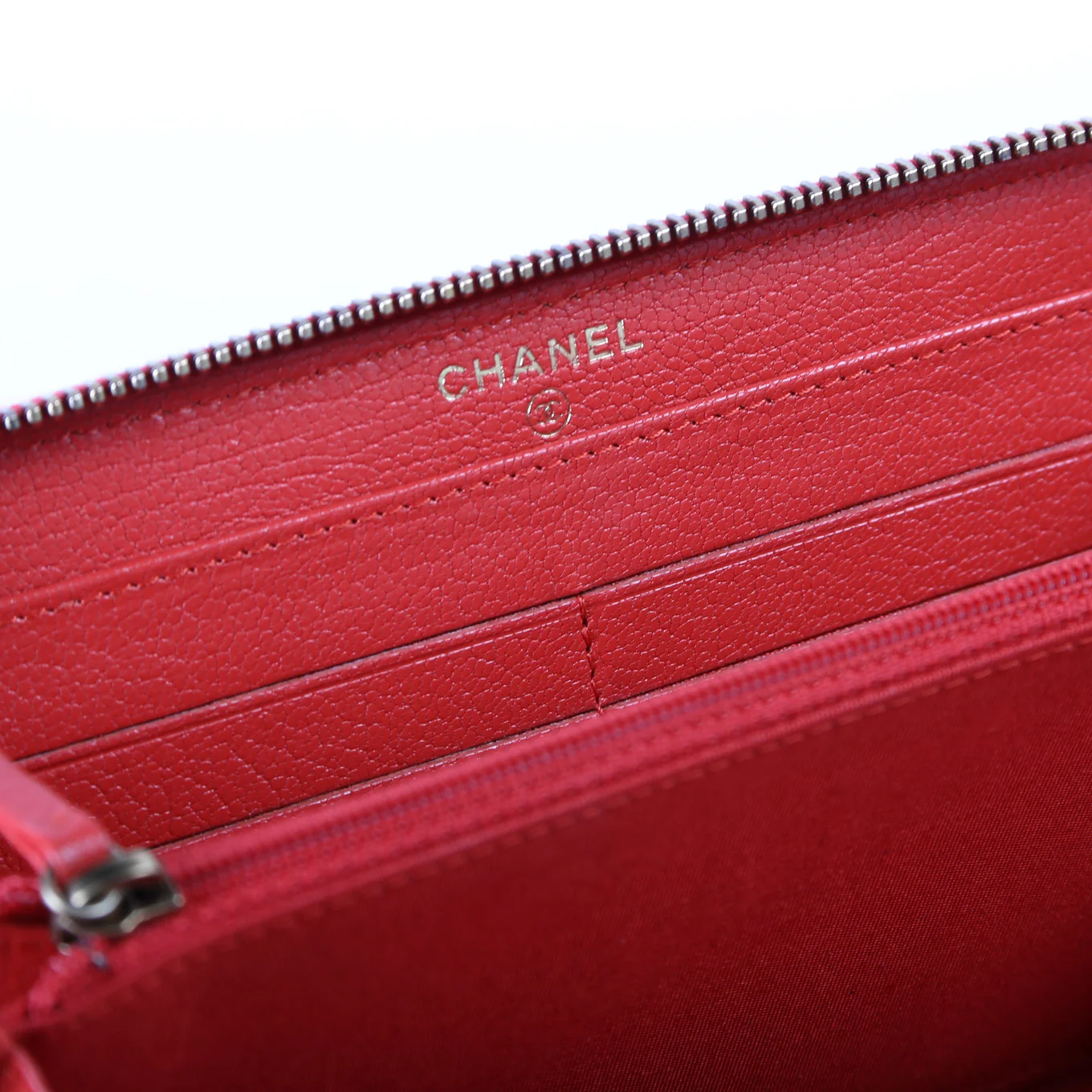 CC Diagonal Quilted Goatskin Zip Around Wallet Red - Image 10
