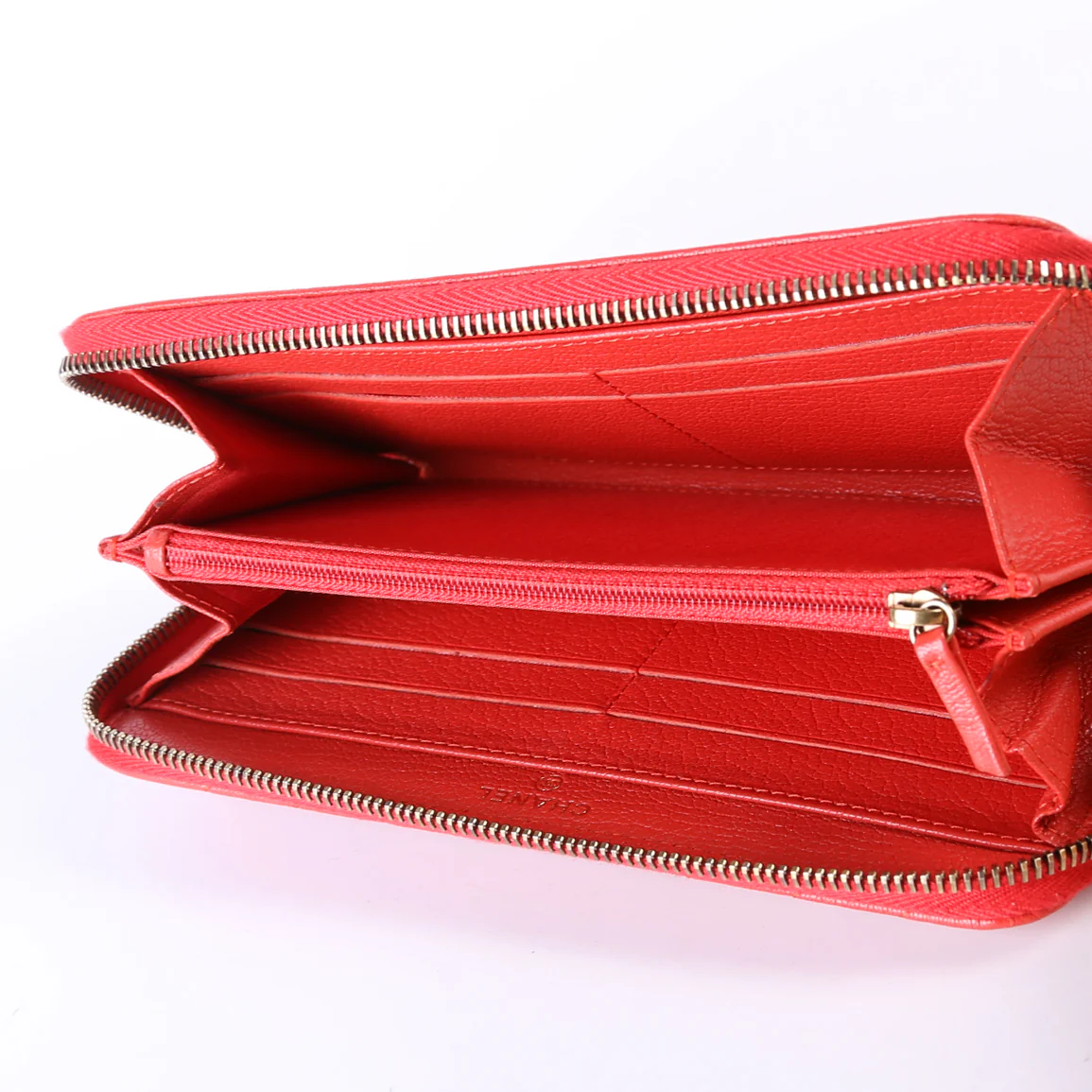 CC Diagonal Quilted Goatskin Zip Around Wallet Red - Image 9