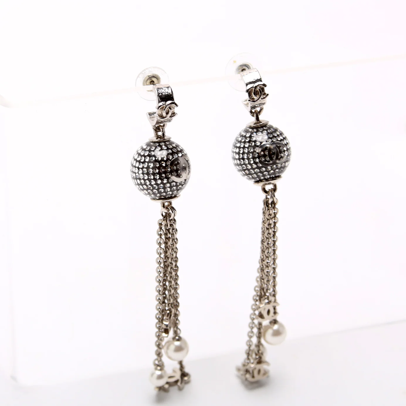 CC Disco Ball Drop Earrings Silver - Image 2