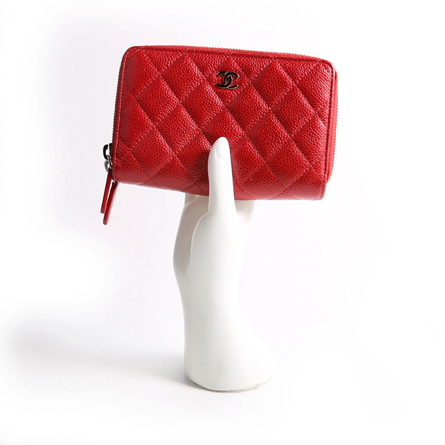 CC Double Zip Around Wallet Quilted Caviar 20M Red - Image 13