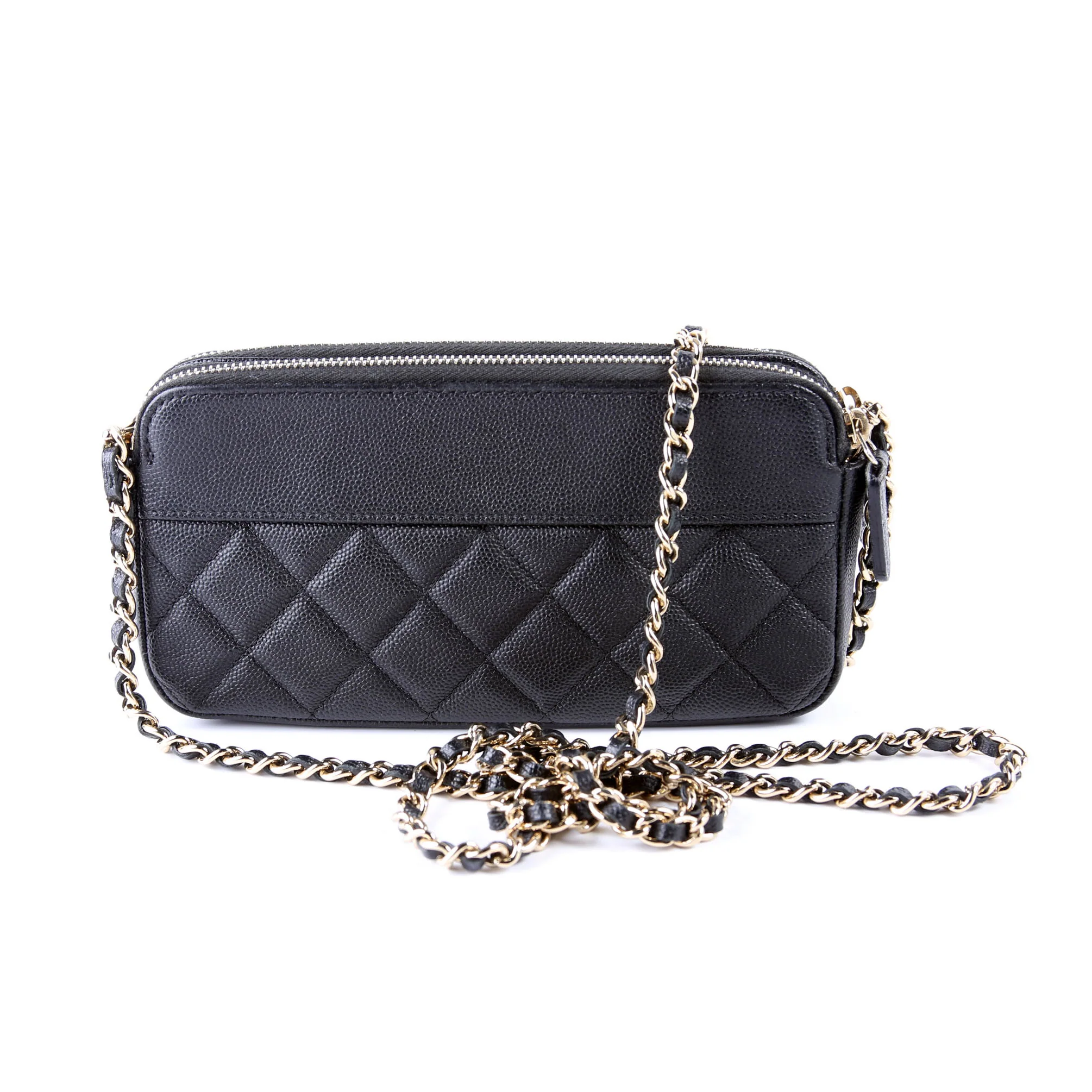 CC Double Zip Clutch With Chain Caviar Black - Image 2