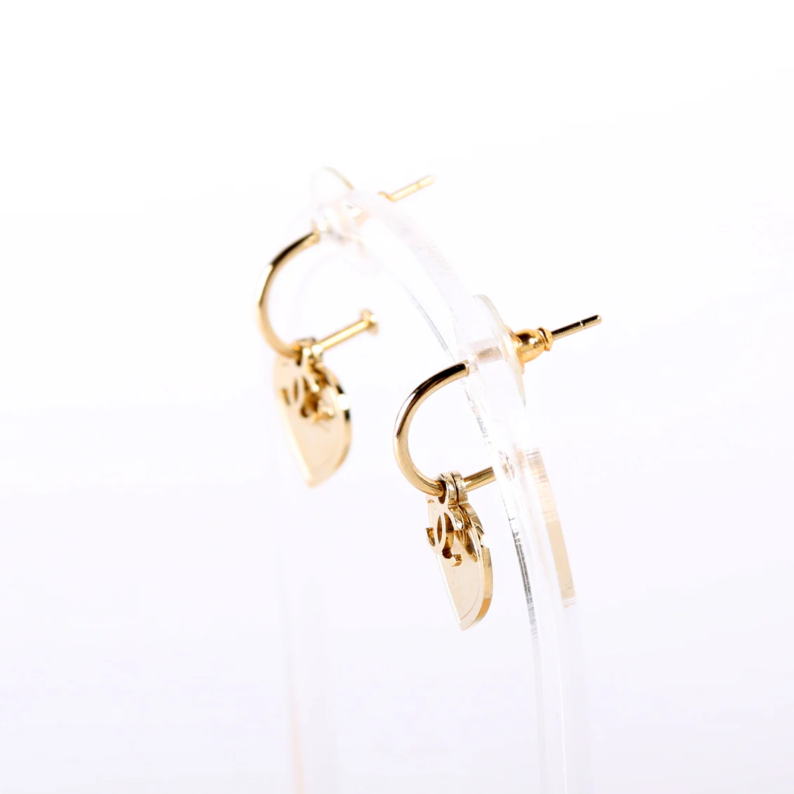 CC Drop Heart Huggie Earrings - Image 2