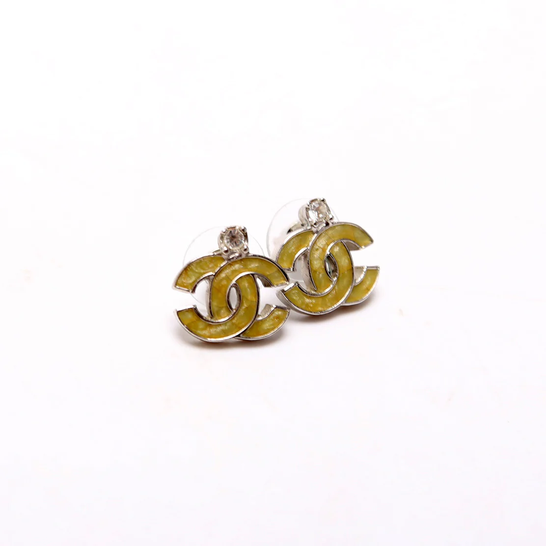 CC Enamel Rhinestone Stud Earrings - Image 2