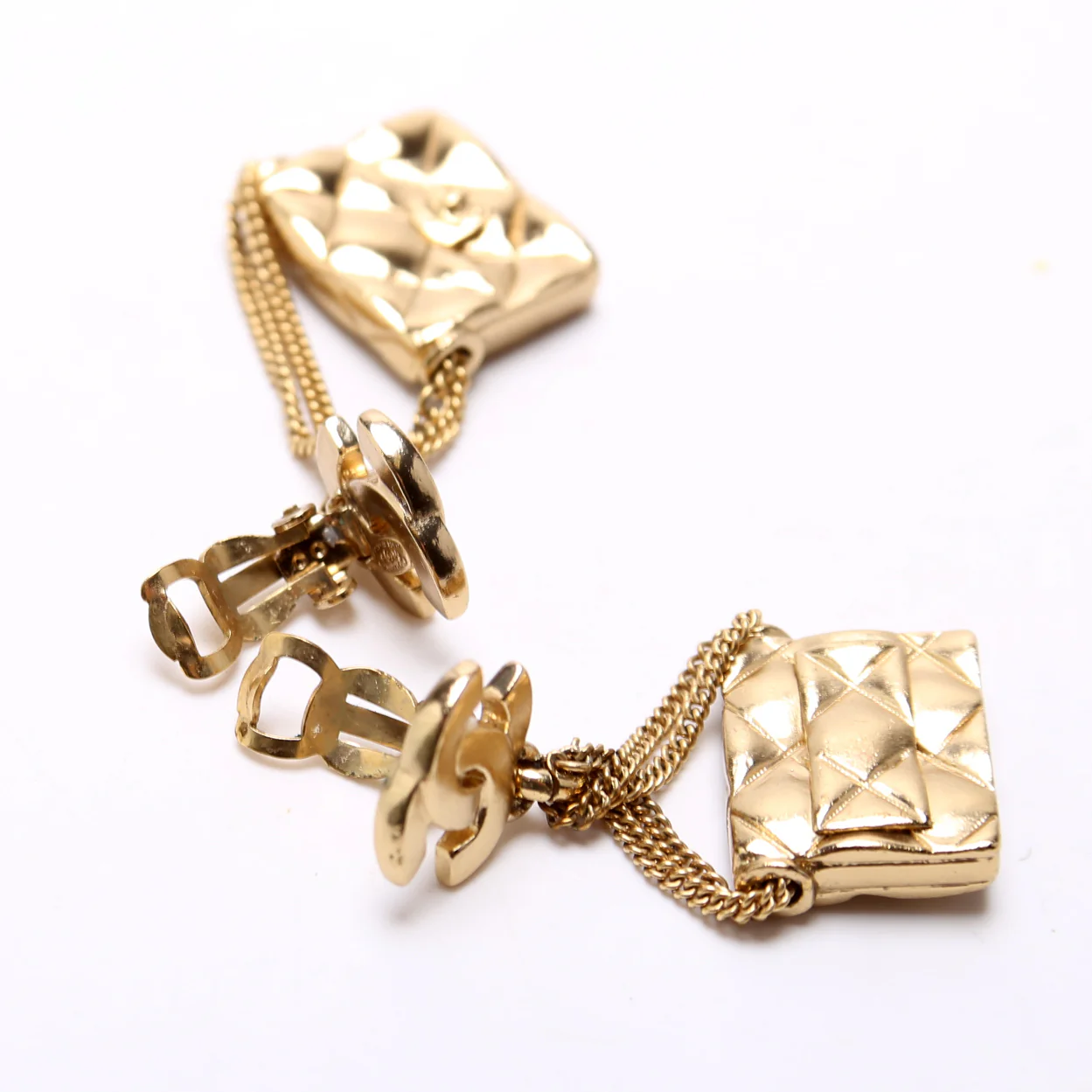 CC Flap Bag Drop Clip-On Earrings Gold - Image 3