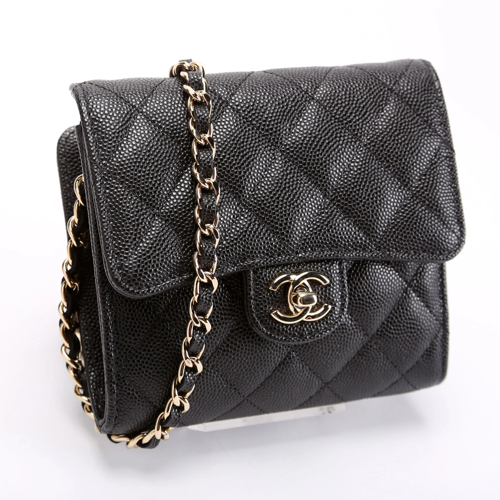 CC Flap Card Holder On Chain Caviar RFID Black - Image 2
