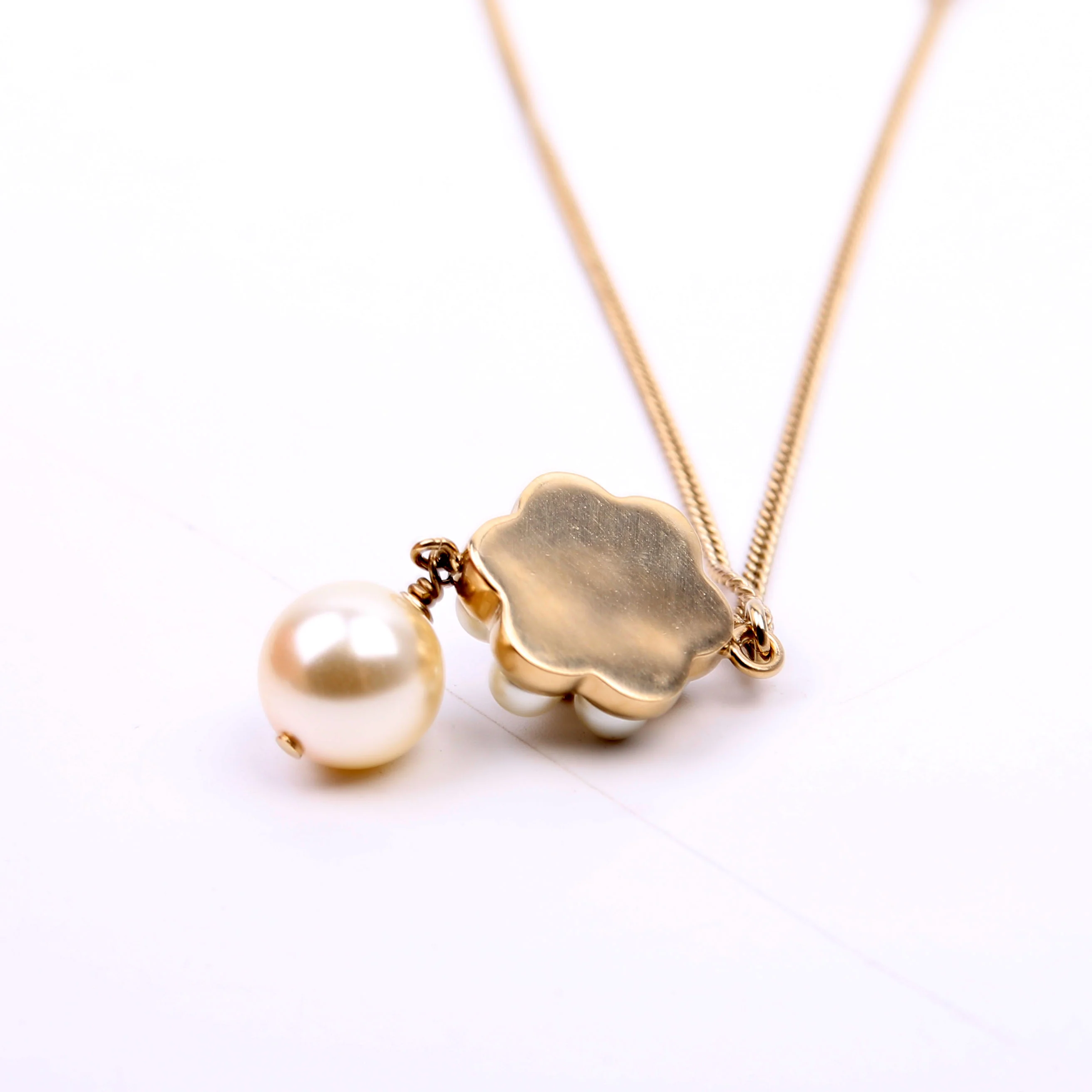 CC Flower Faux Pearl Drop Pendant Necklace Gold - Image 5