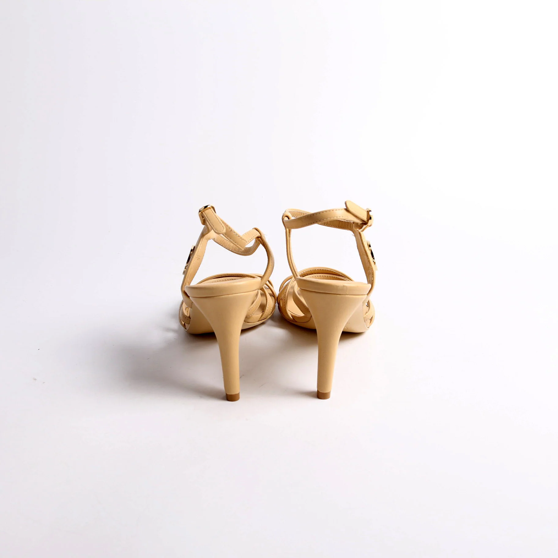 CC Logo Strappy Sandal Heels Size 36 Tan - Image 4