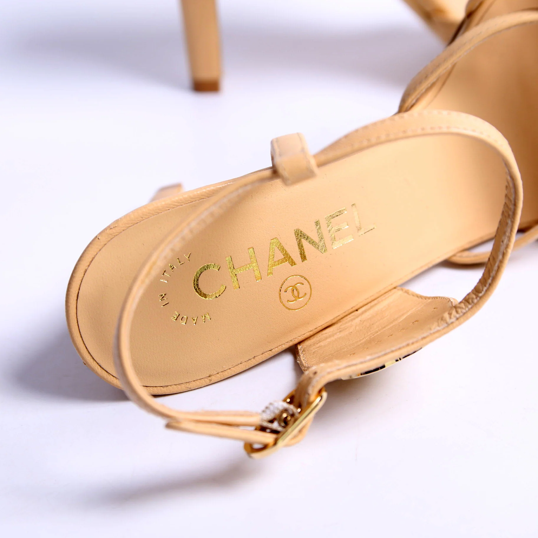 CC Logo Strappy Sandal Heels Size 36 Tan - Image 6