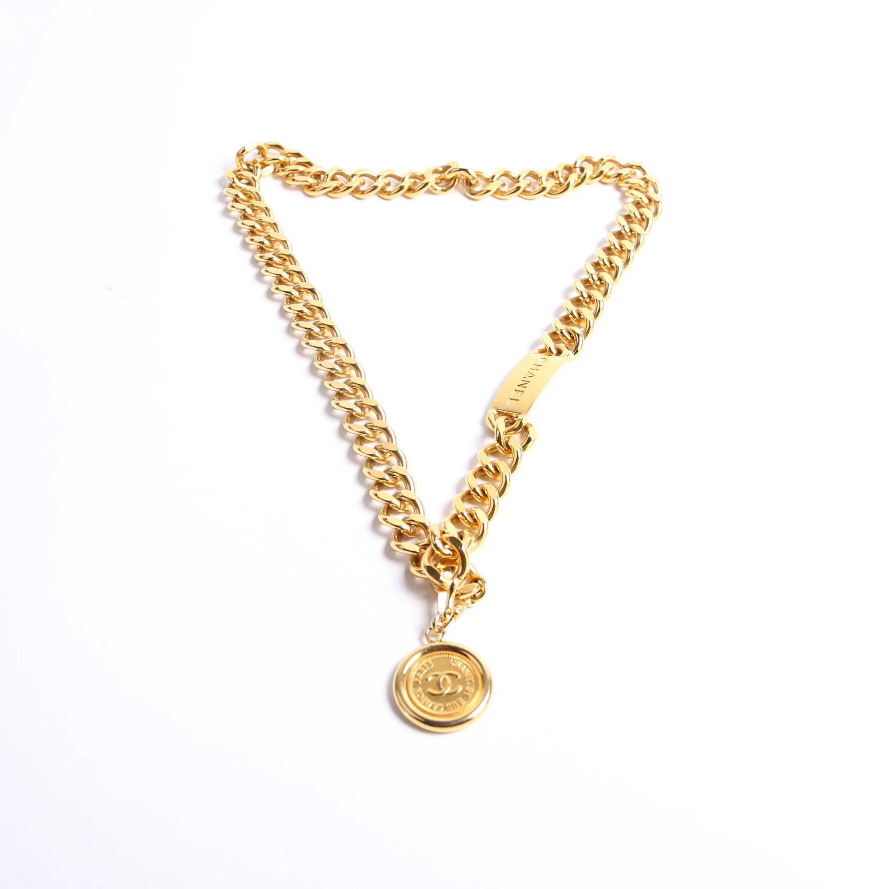 CC Medallion Logo Plate Chain Vintage Belt Gold - Image 2