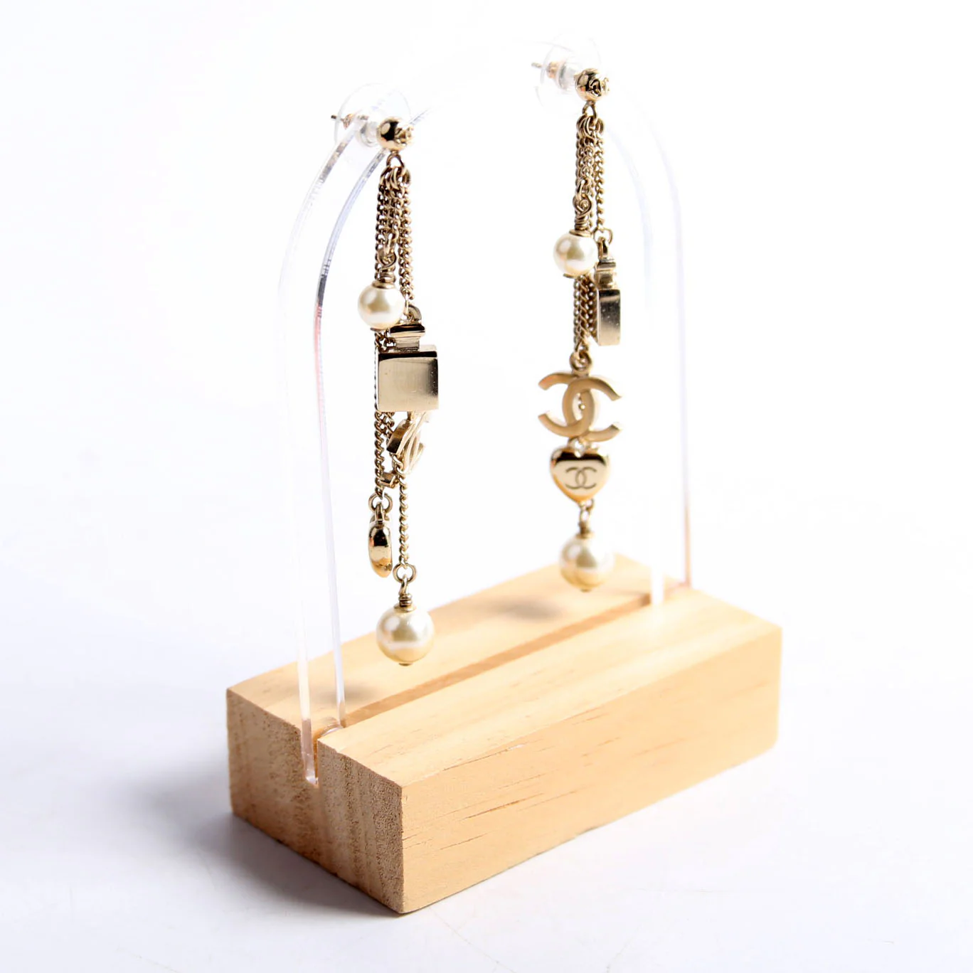 CC Pearl Charm Dangle Earrings Gold/Pearl - Image 5