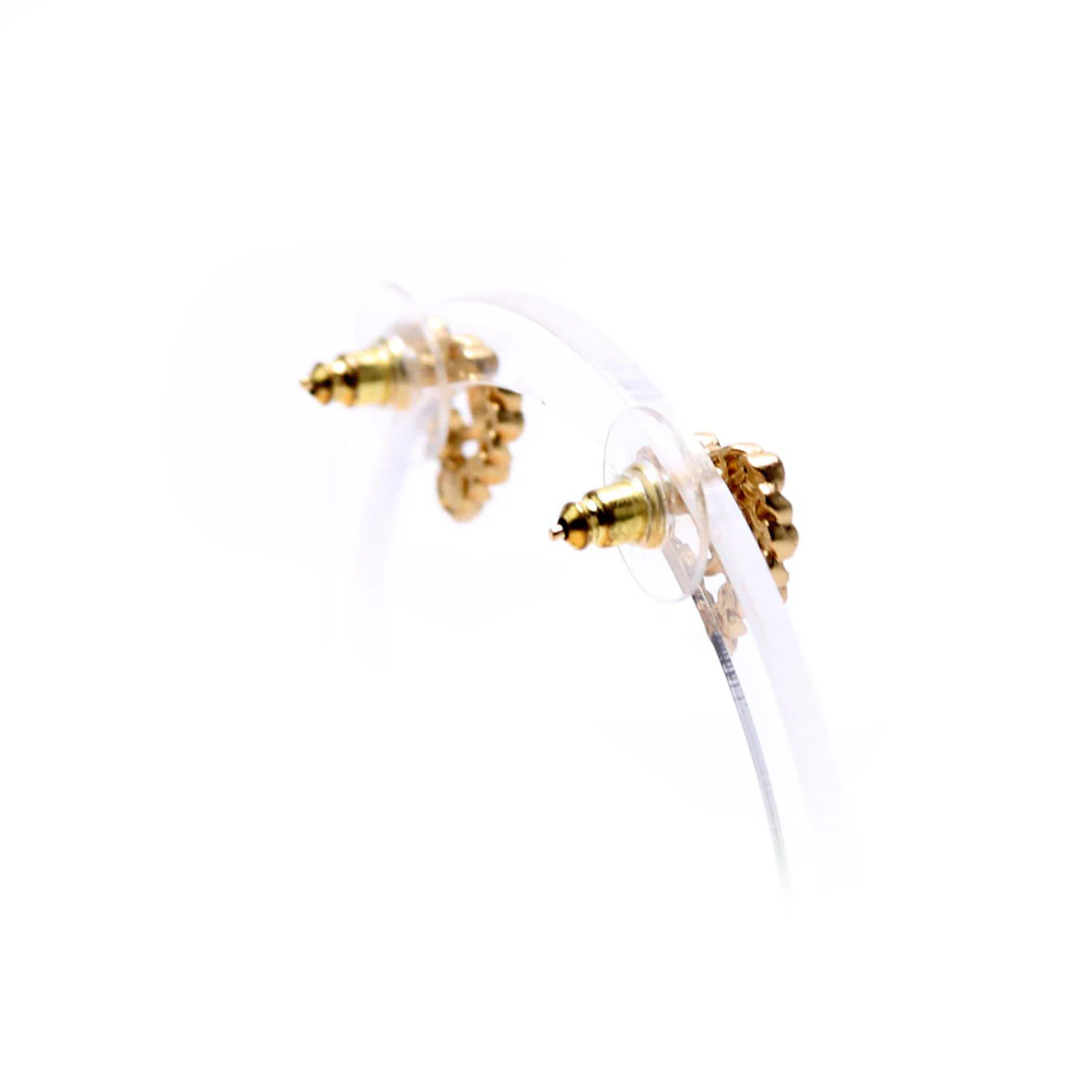 CC Pearl/Crystal Chain Link Heart Stud Earrings Gold/Multicolor - Image 4
