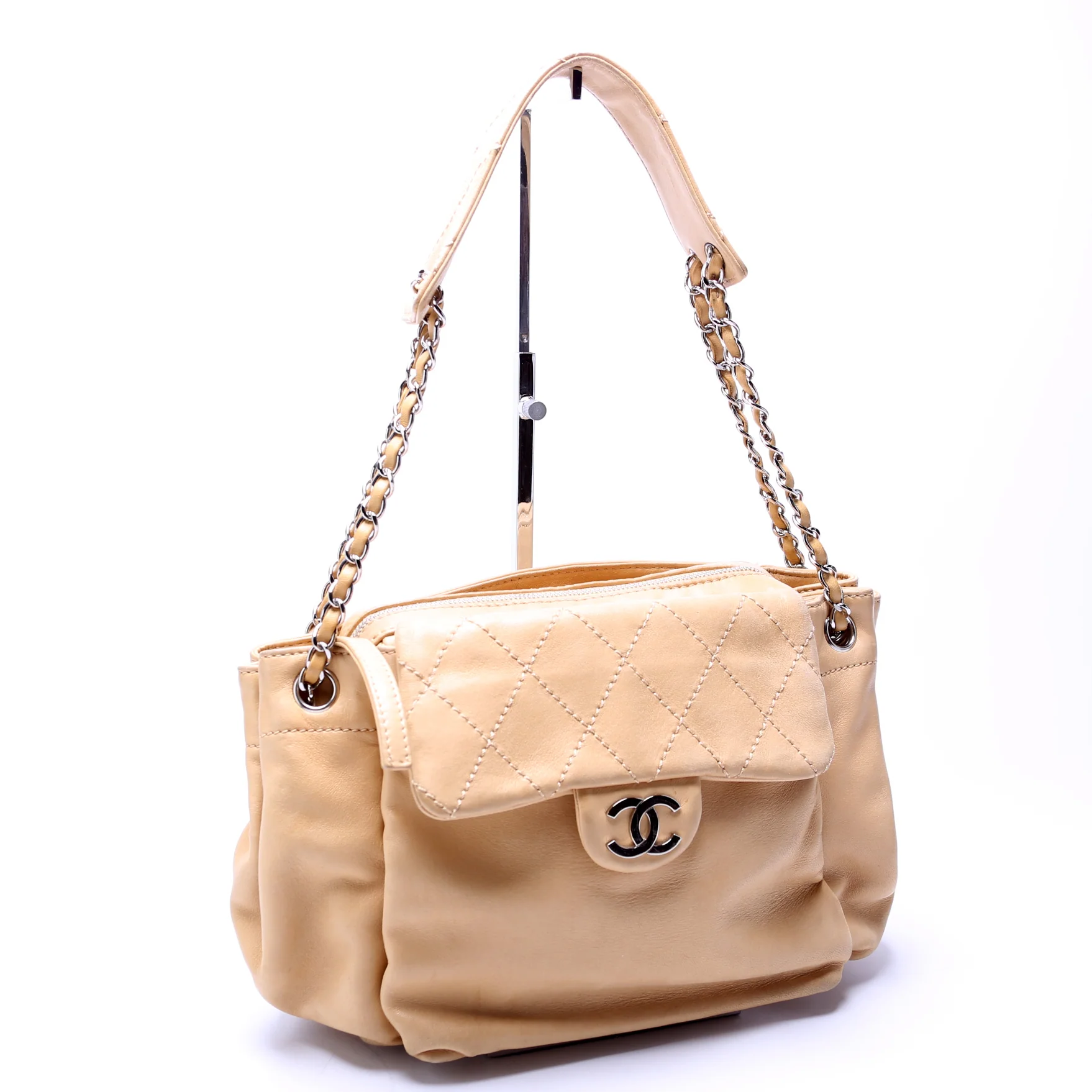 CC Pocket Accordion Shoulder Bag Lambskin 10M Tan - Image 2