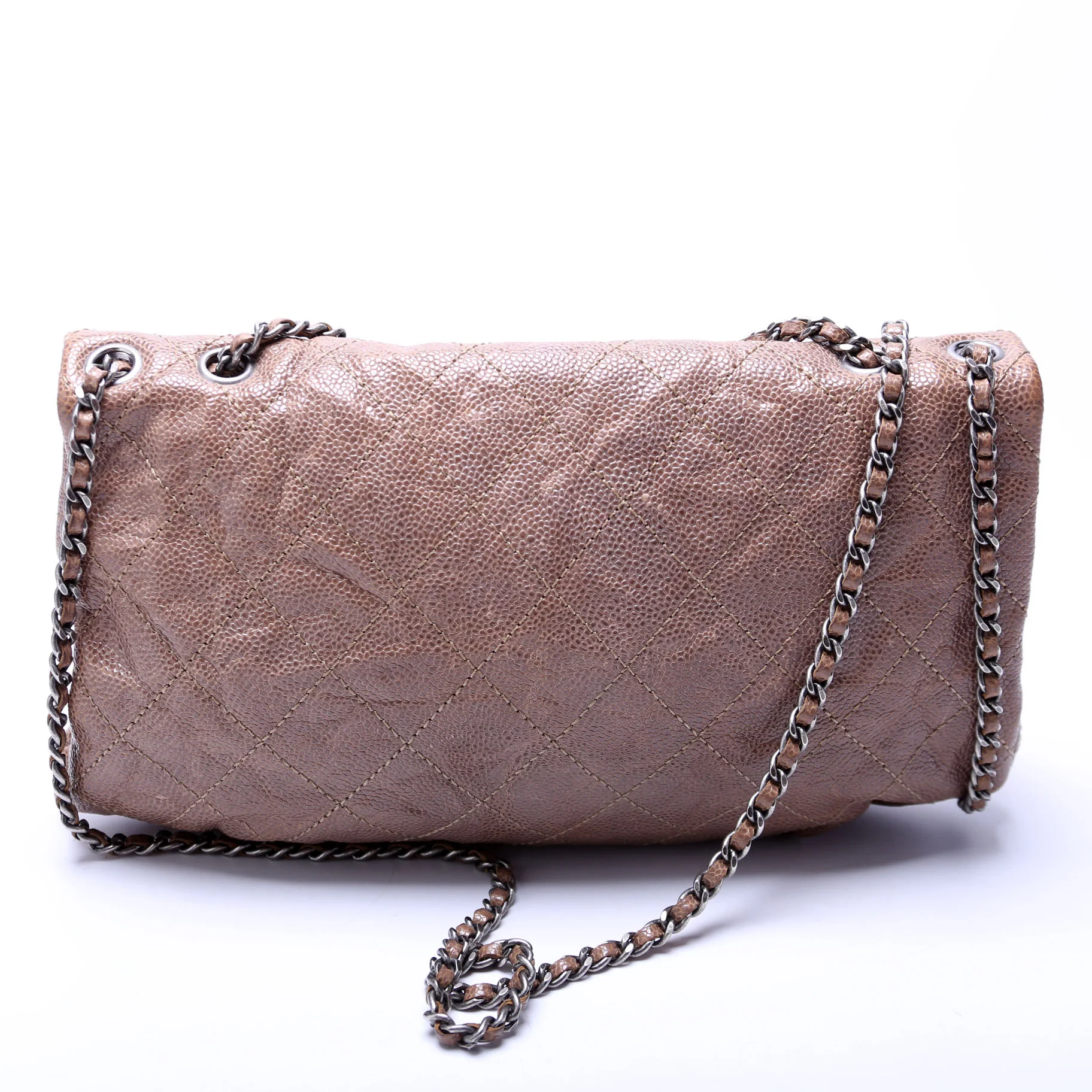 CC Quilted Caviar Medium Flap Bag Taupe - Image 3