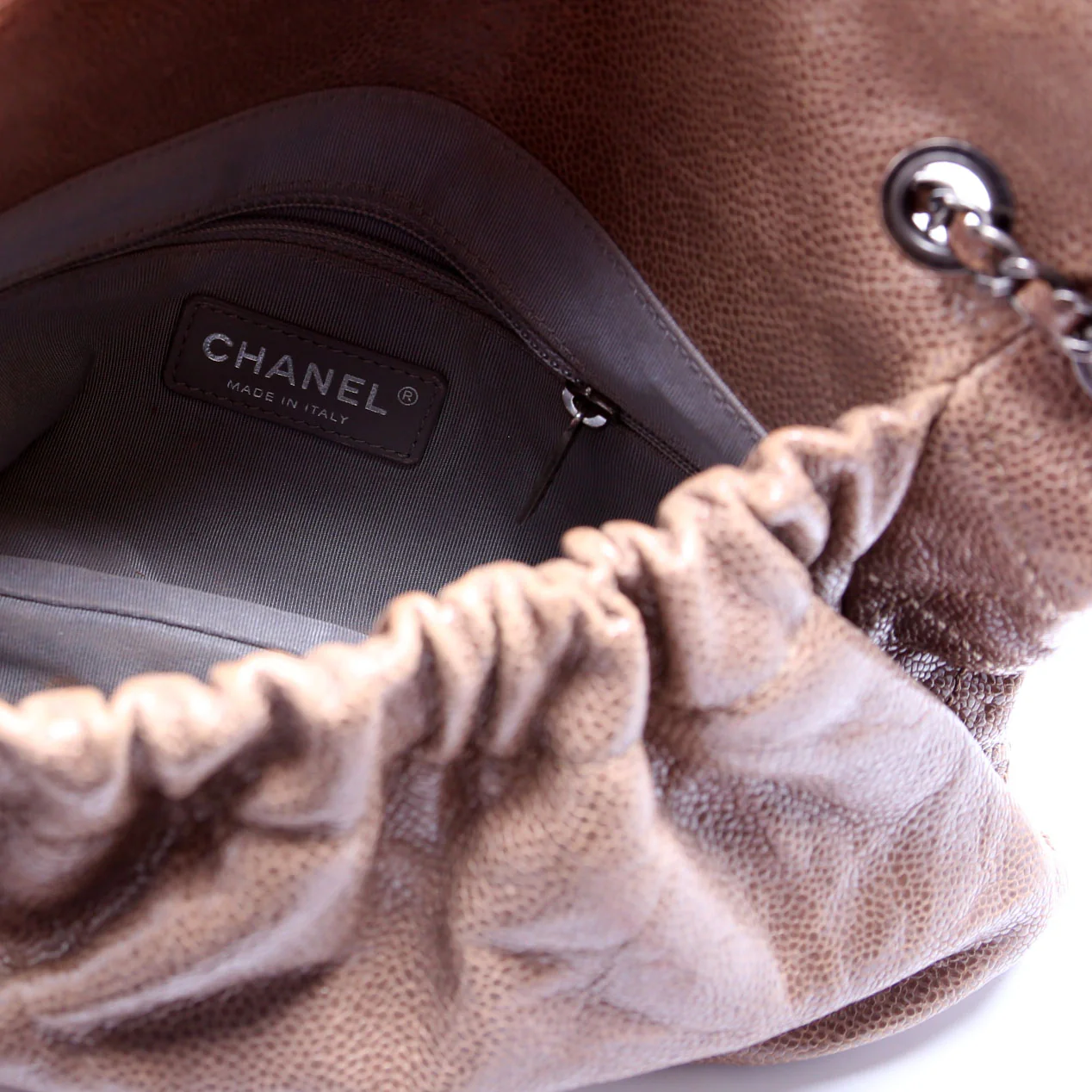CC Quilted Caviar Medium Flap Bag Taupe - Image 7