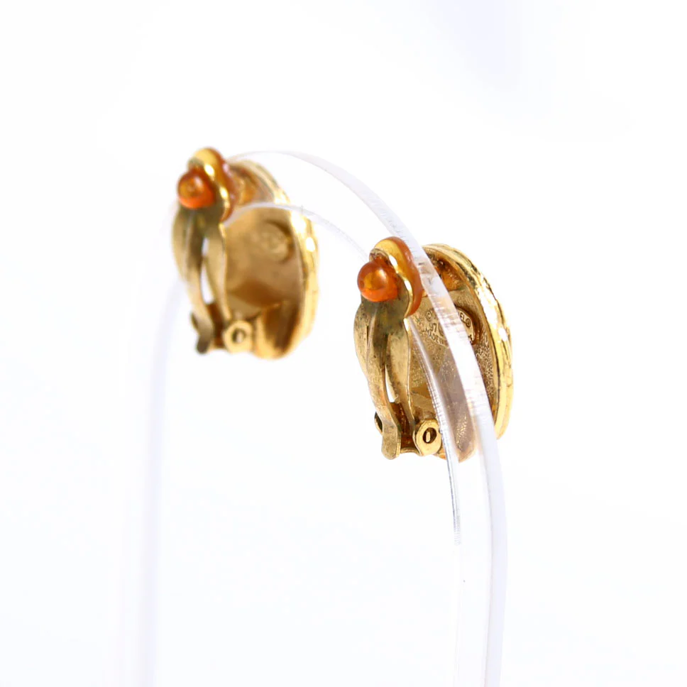 CC Quilted Clip-On Vintage Earrings Gold - Image 4