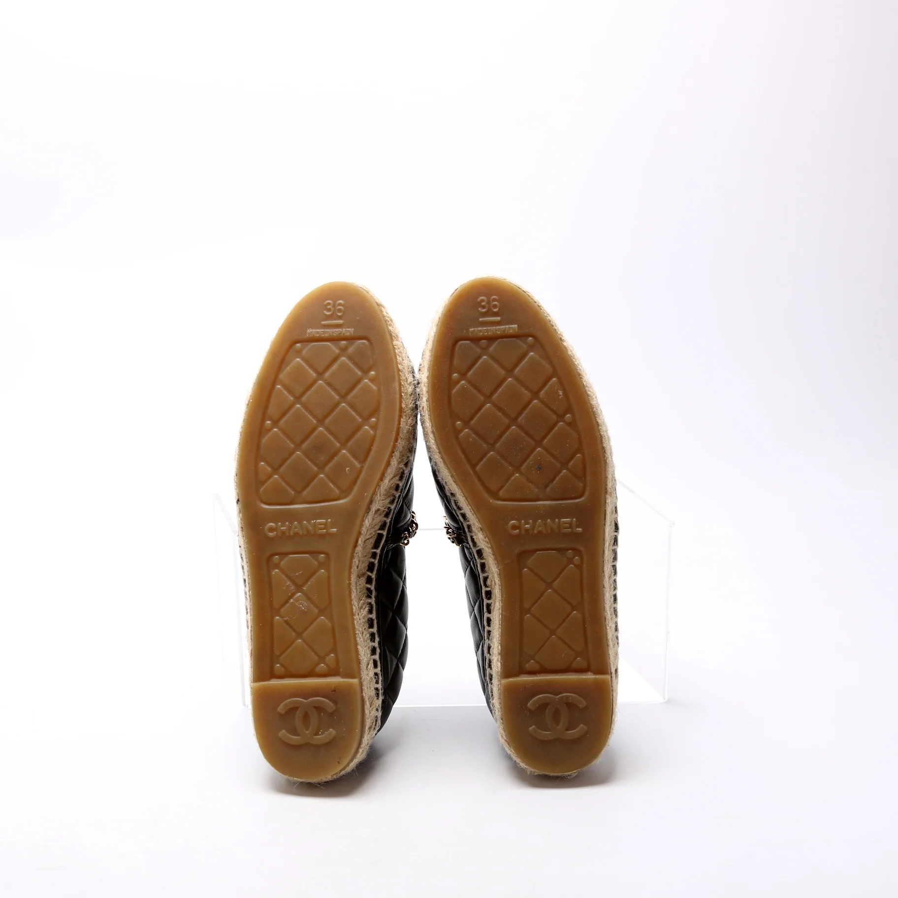 CC Quilted Leather Espadrilles Size 36 Black - Image 6