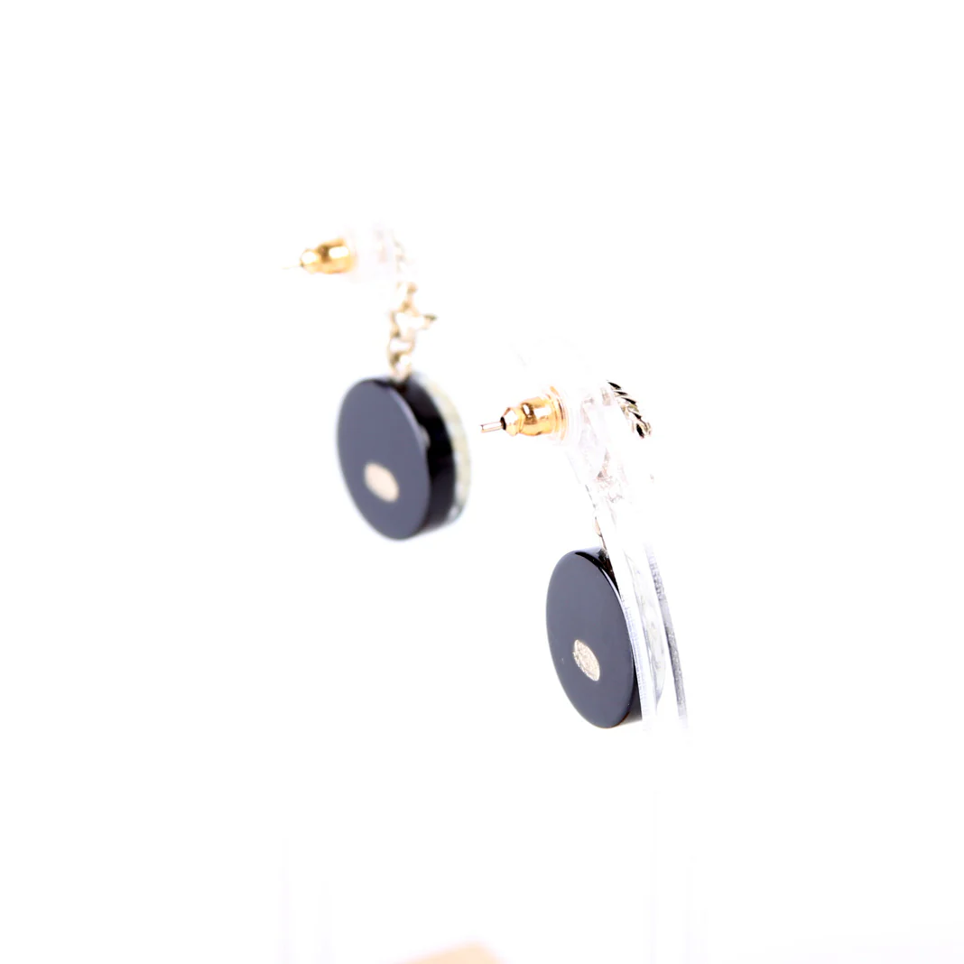 CC Round Camellia Flower Resin Drop Earrings - Image 4