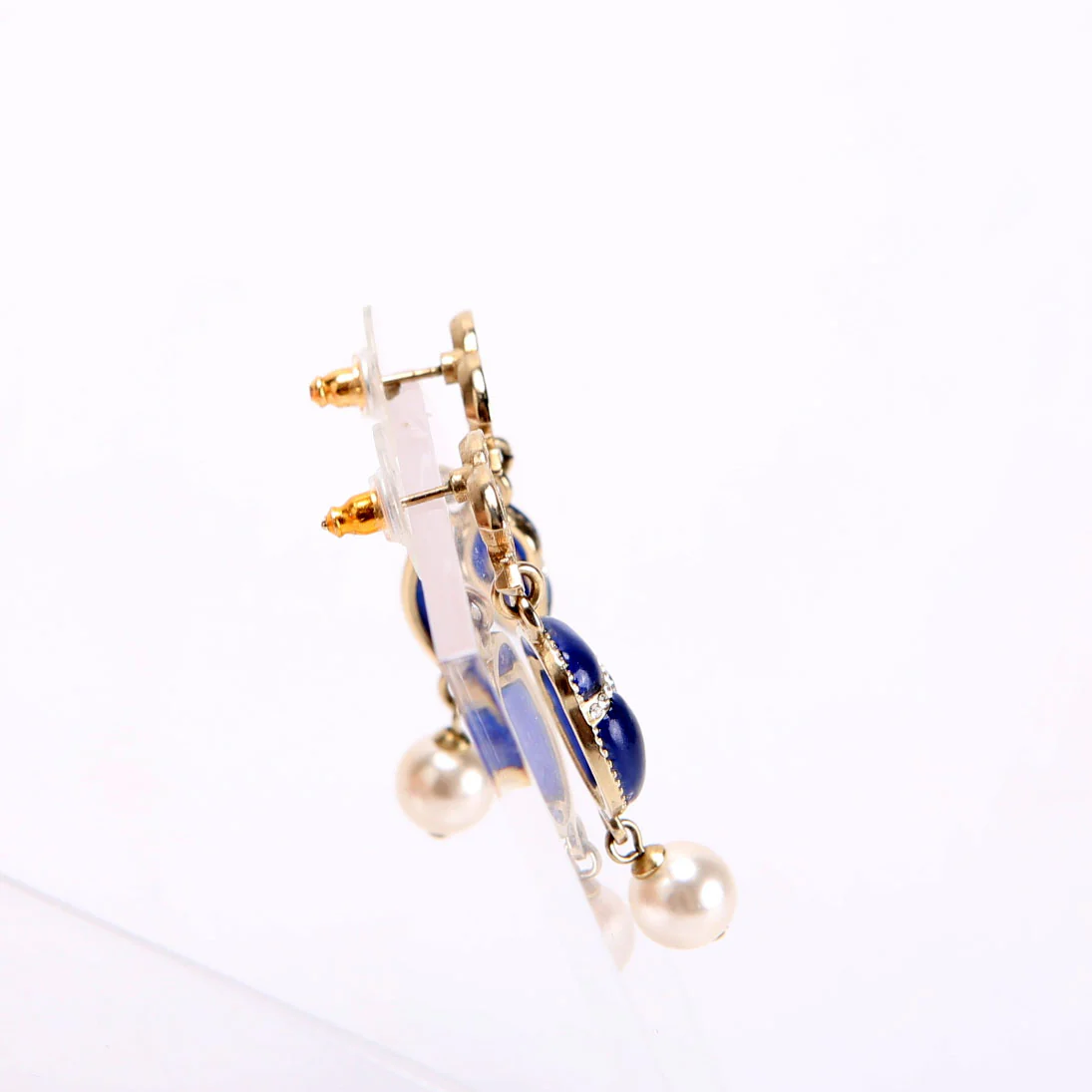CC Scarab Pearl Drop Earrings Navy/Gold - Image 3