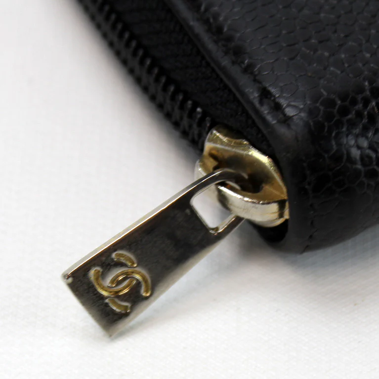CC Small Zip Closure Caviar Wallet - Image 4
