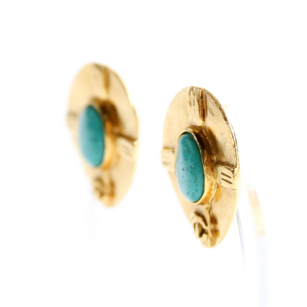 CC Stone Clip-On Vintage Earrings Gold/Teal - Image 2