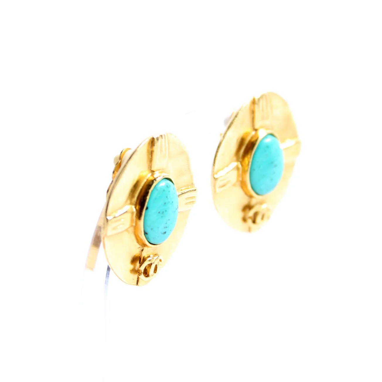 CC Stone Clip-On Vintage Earrings Gold/Teal - Image 5