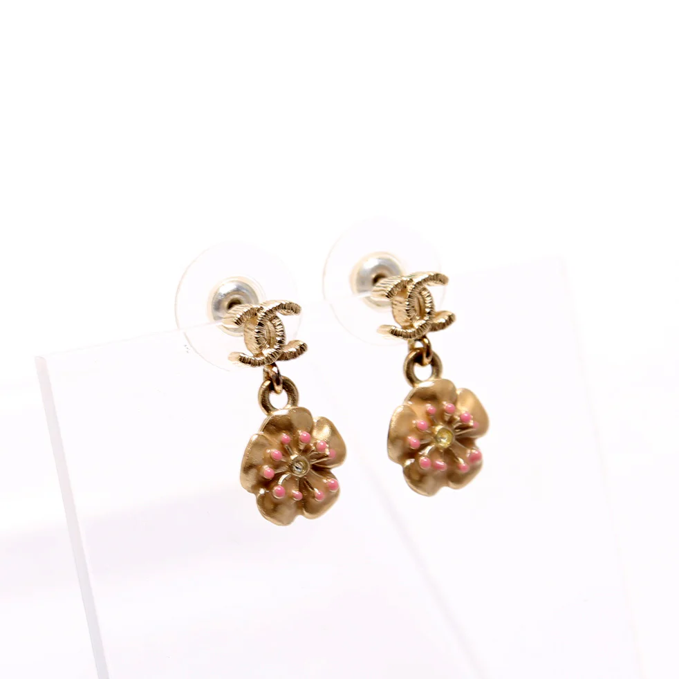 CC Stud Camellia Flower Drop Earrings - Image 2