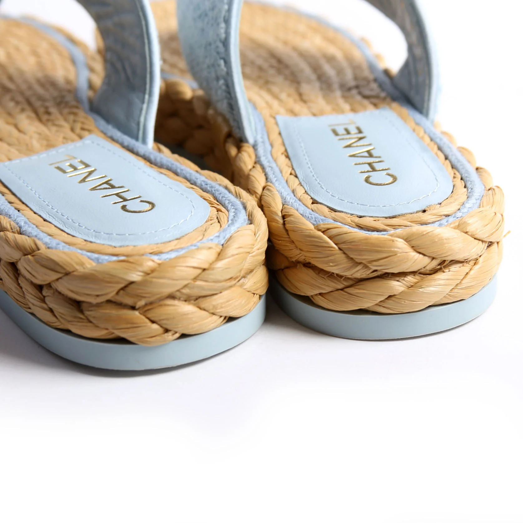 CC Terry Cloth Raffia Thong Sandals Size 37.5 Light Blue/Beige - Image 10