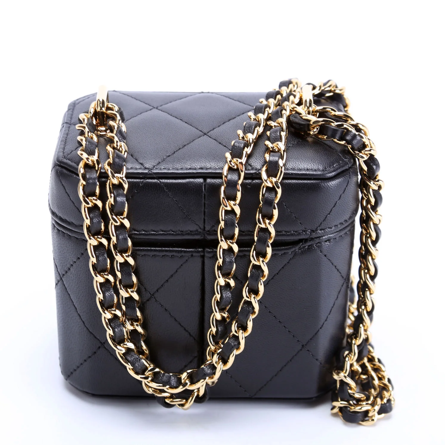 CC Turnlock Mini Vanity Clutch With Chain Quilted Lamb RFID Black - Image 3