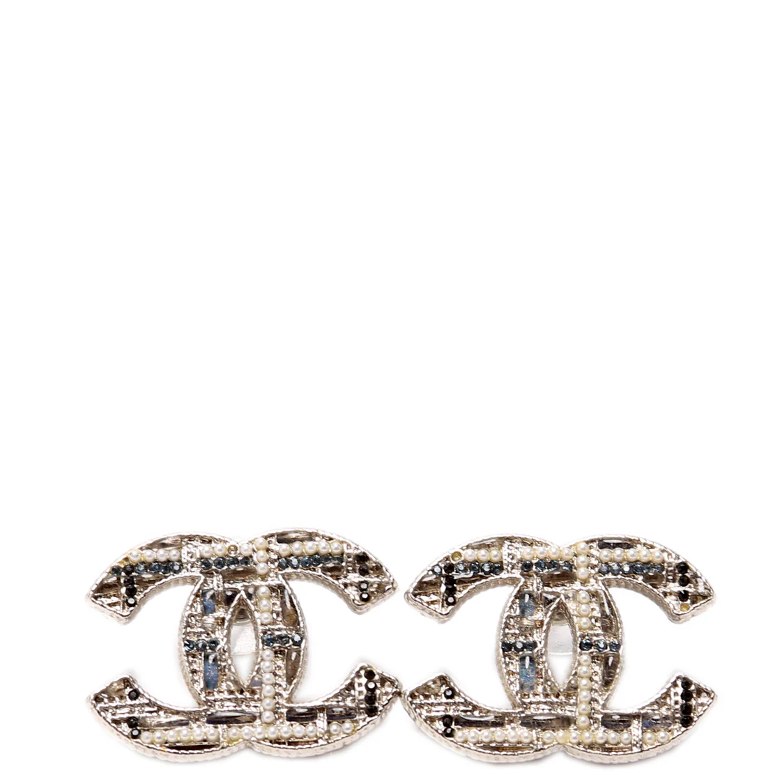 CC Tweed Effect Resin Crystal Pearl Stud Earrings