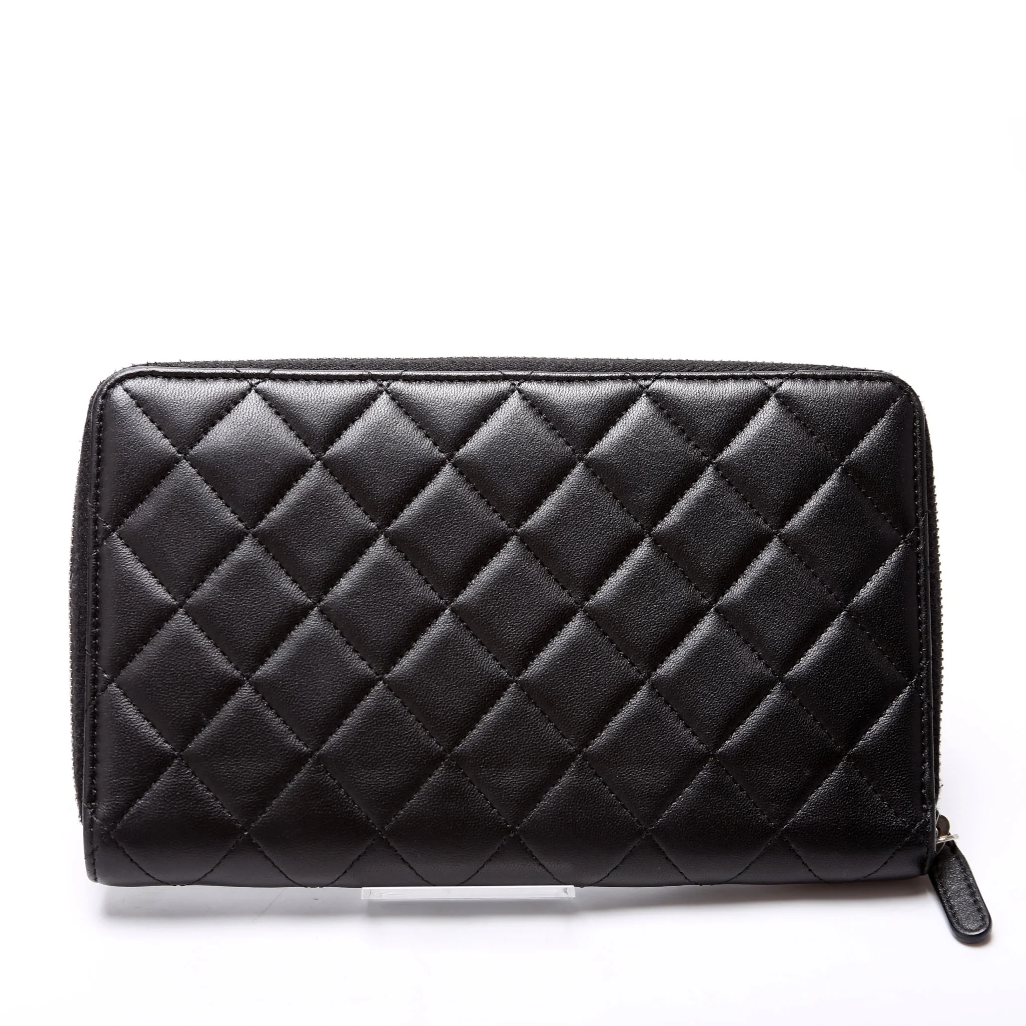 CC Zip Around Organizer Wallet Quilted Lambskin Black - Image 3