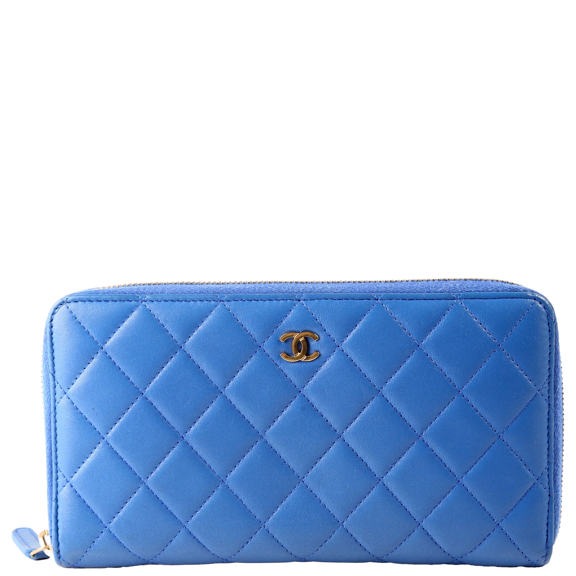 CC Zip Around Organizer Wallet Quilted Lambskin Blue