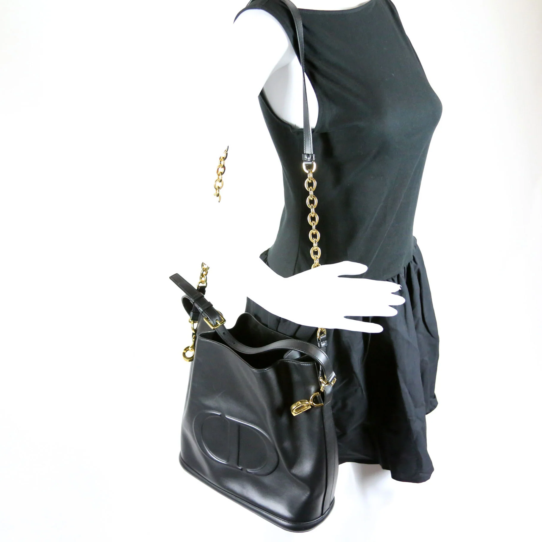 CD Embossed C'Est Bucket Bag Medium Black - Image 9