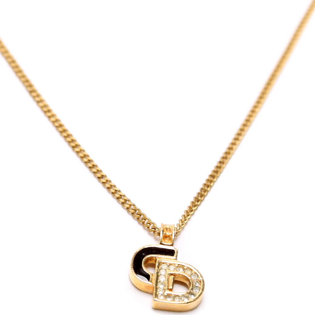 CD Logo Enamel/Crystal Pendant Vintage Necklace - Image 2