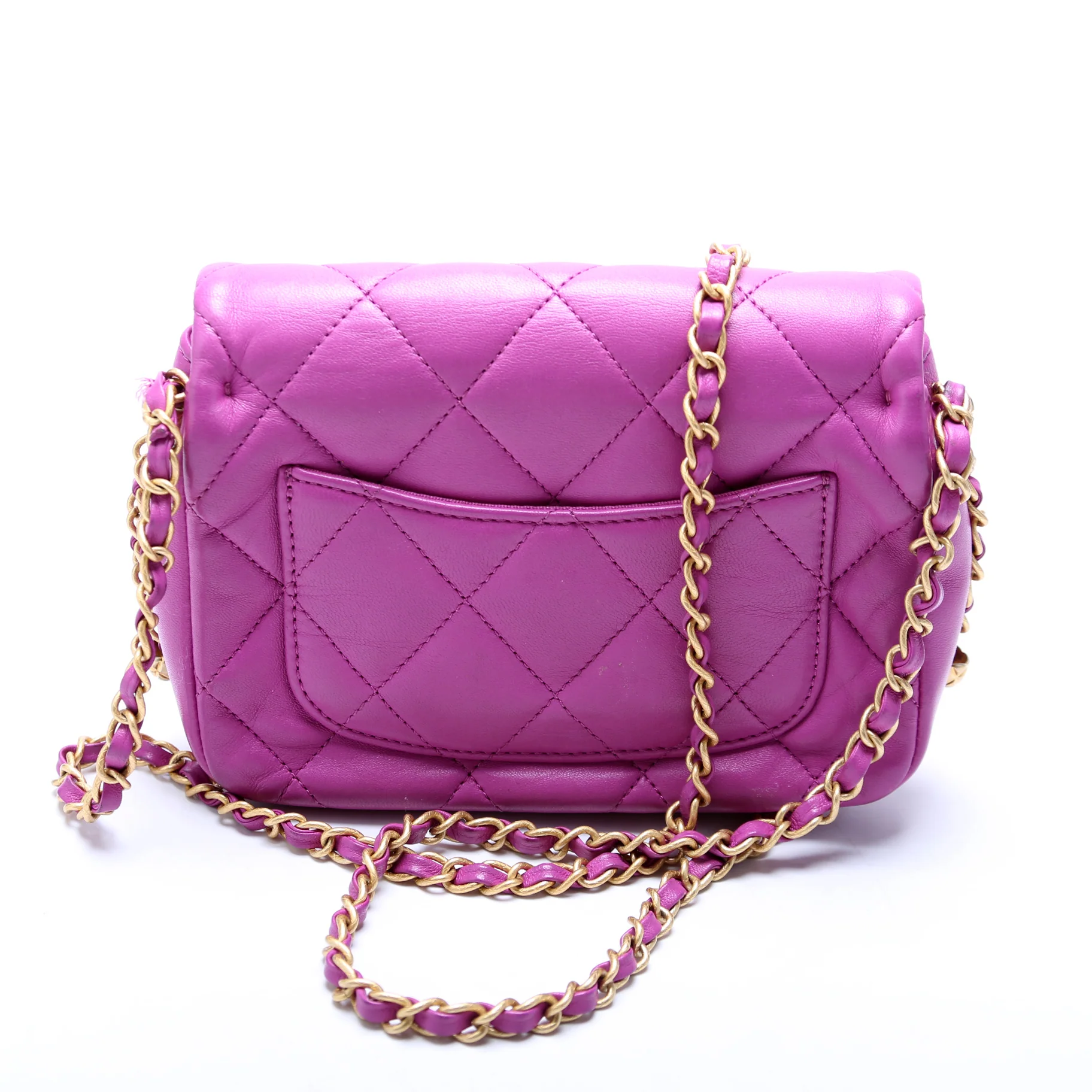 Chain Around Mini Square Flap Bag Lambskin RFID Purple - Image 3
