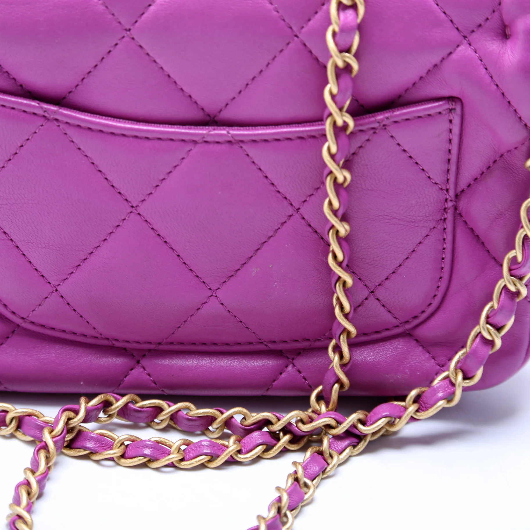 Chain Around Mini Square Flap Bag Lambskin RFID Purple - Image 5