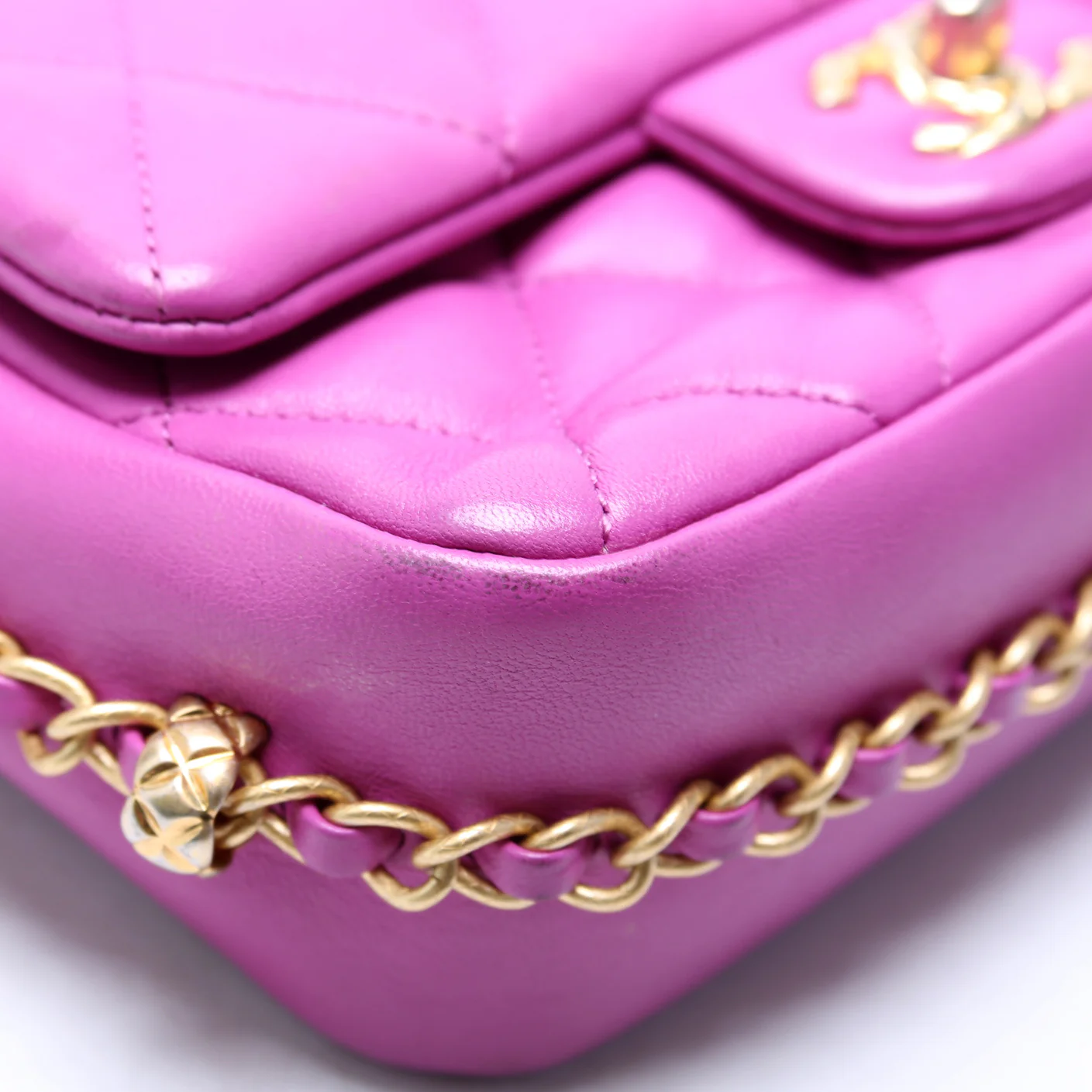 Chain Around Mini Square Flap Bag Lambskin RFID Purple - Image 6