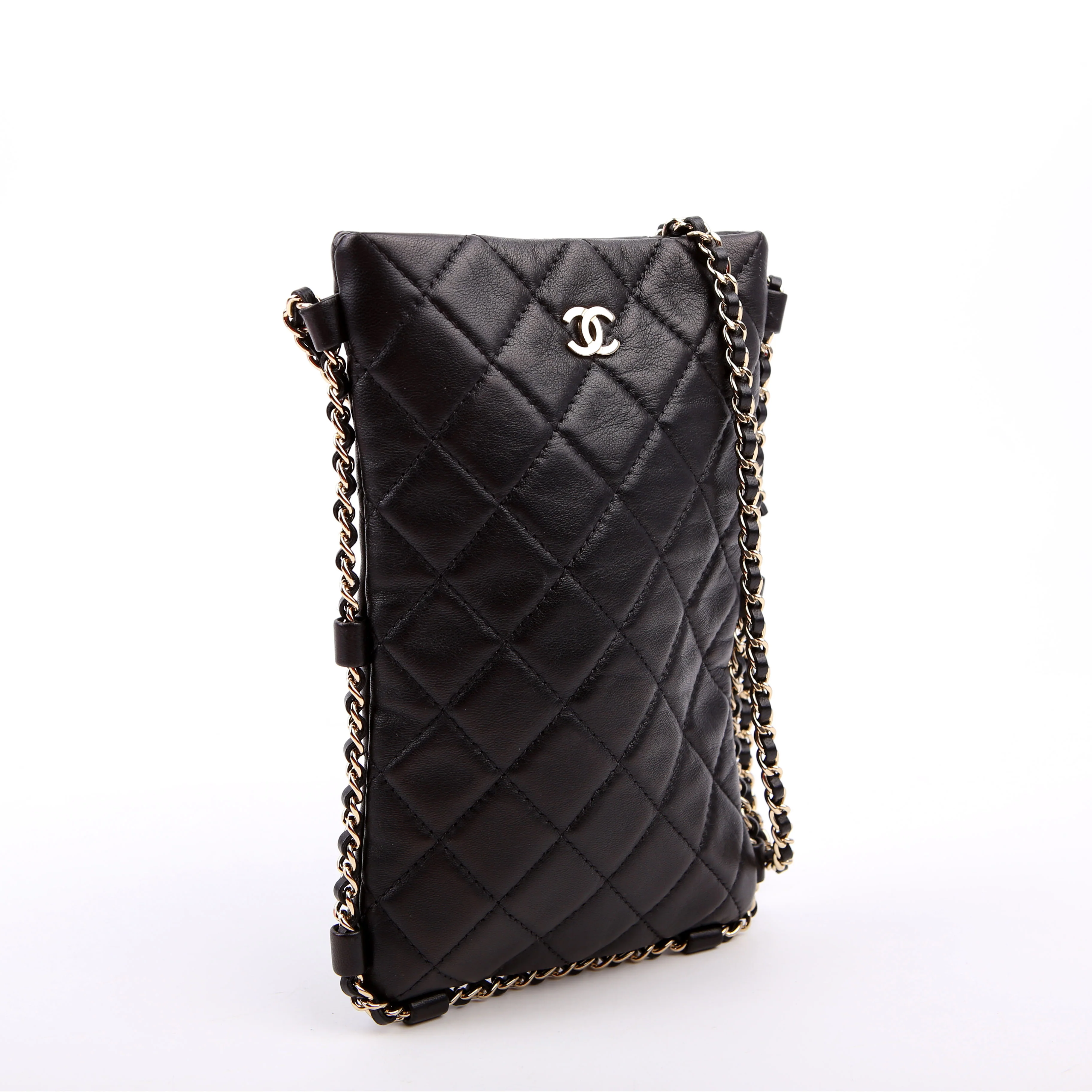 Chain Around Phone Holder Lambskin Black - Image 2