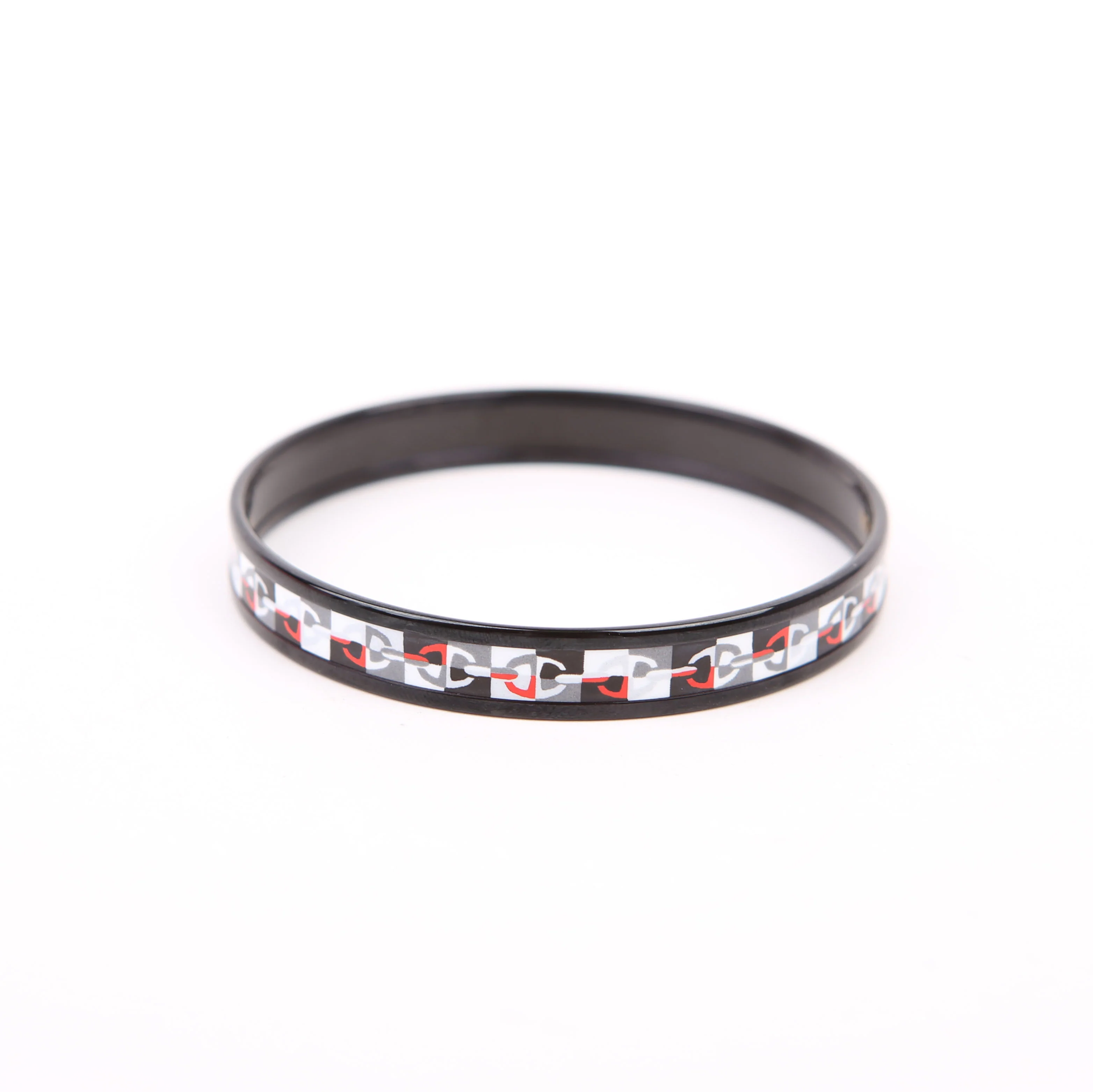 Chaine D'Ancre Printed Enamel Narrow Bangle Black - Image 4