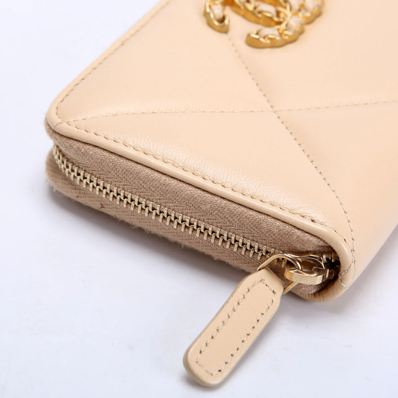 Chanel 19 Quilted Goatskin Long Zip Around Wallet Tan - Image 5