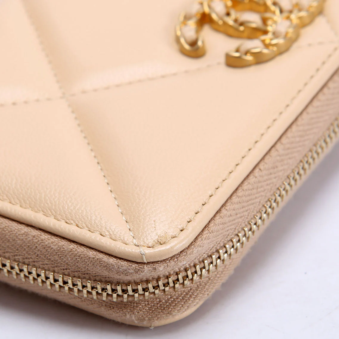 Chanel 19 Quilted Goatskin Long Zip Around Wallet Tan - Image 6
