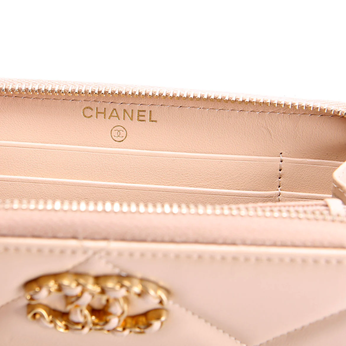 Chanel 19 Quilted Goatskin Long Zip Around Wallet Tan - Image 8