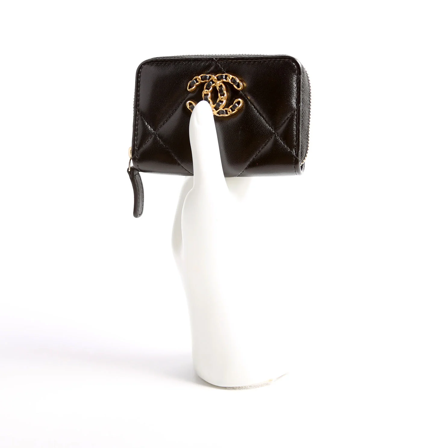 Chanel 19 Zip Around Coin Purse Quilted Lambskin RFID Black - Image 13